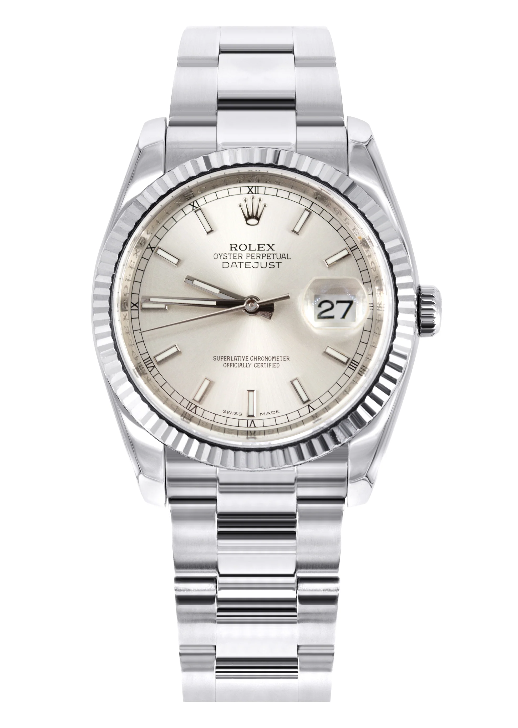 ROLEX DATEJUST 36 MM | OYSTER BAND STEEL WATCH | 116234 | FLUTED | SILVER STICK