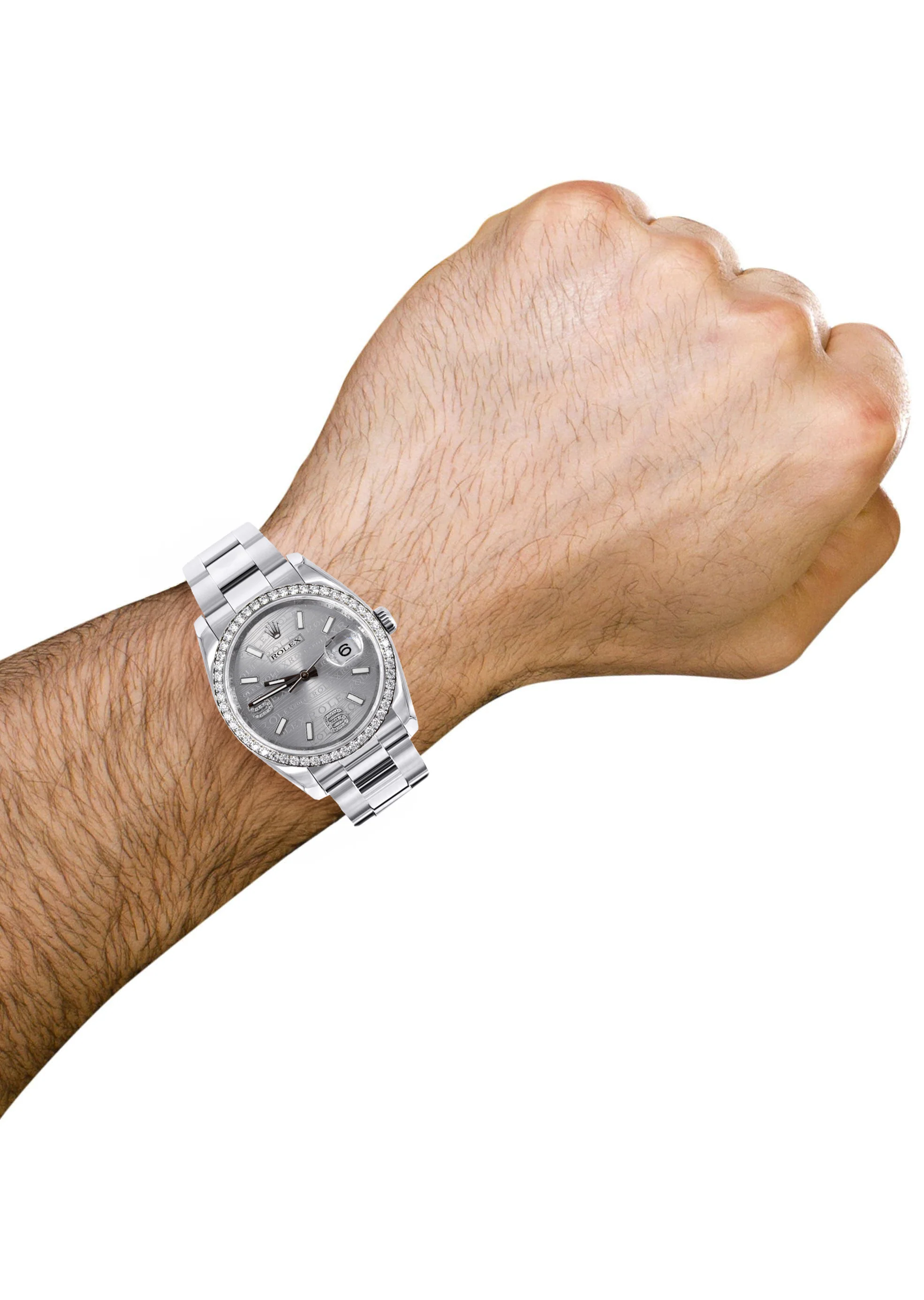 ROLEX DATEJUST 36 MM | OYSTER STEEL WATCH | SILVER DIAMOND WAVE DIAL| 116244 | FACTORY DIAMOND BEZEL - Image 4