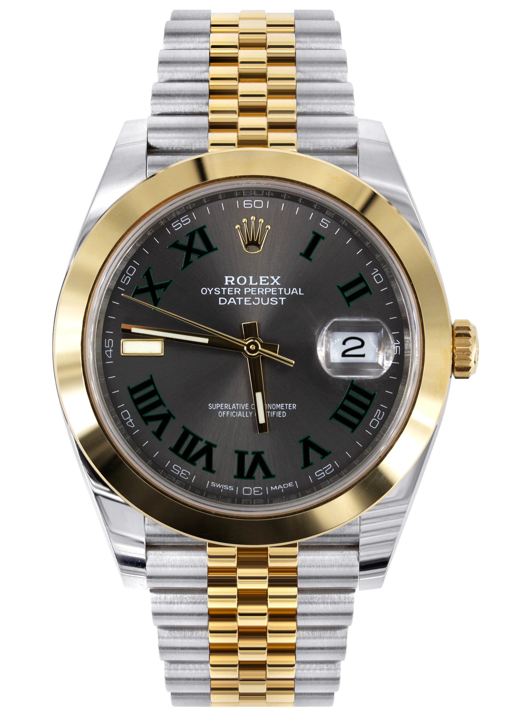ROLEX DATEJUST 41 MM | 18K YELLOW GOLD & STEEL WATCH | JUBILEE BAND | SLATE WIMBLEDON DIAL