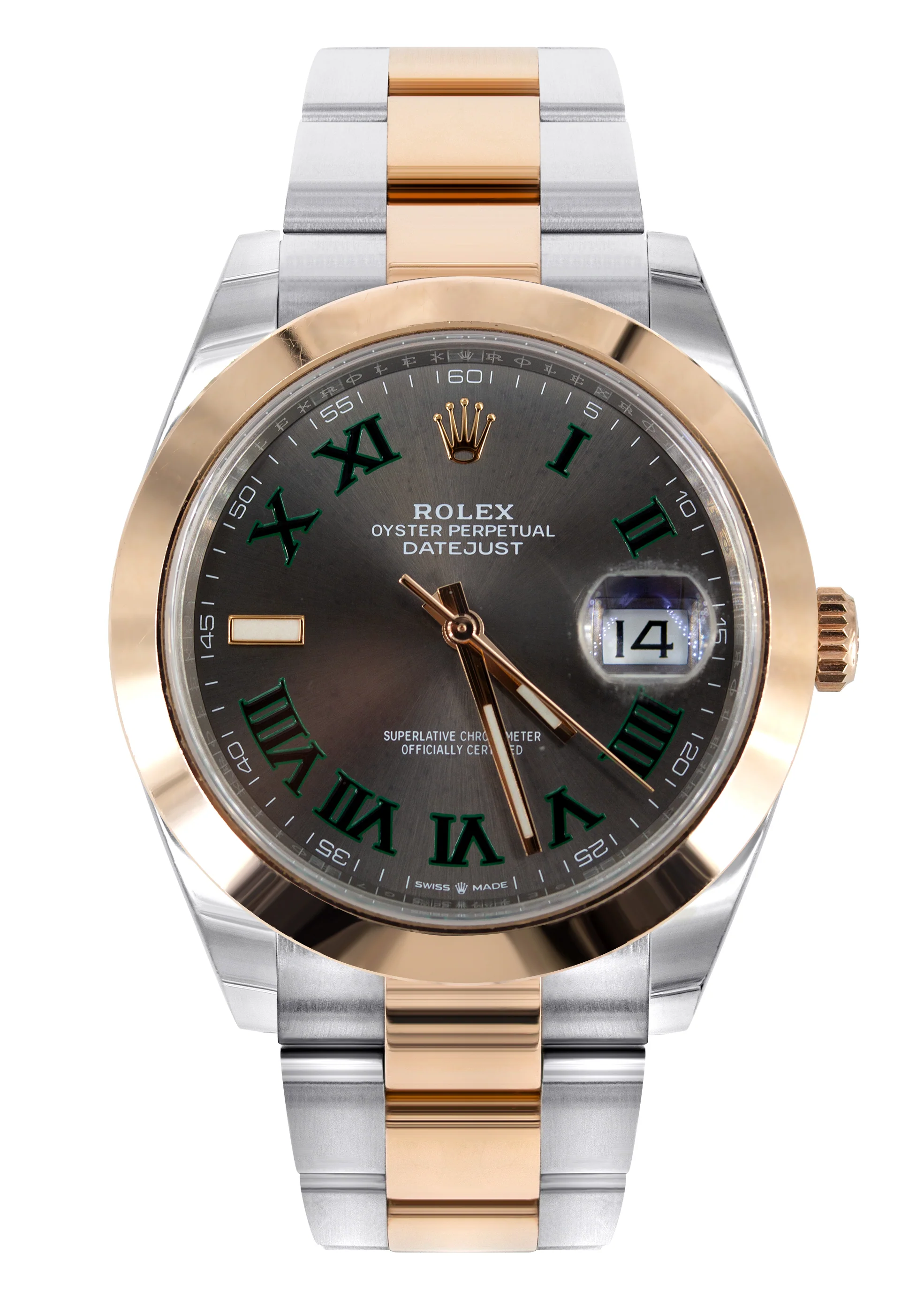 ROLEX DATEJUST 41 MM | OYSTER BAND | STEEL & 18K ROSE GOLD WATCH | SLATE GREY WIMBELDON DIAL | 18K DOME BEZEL