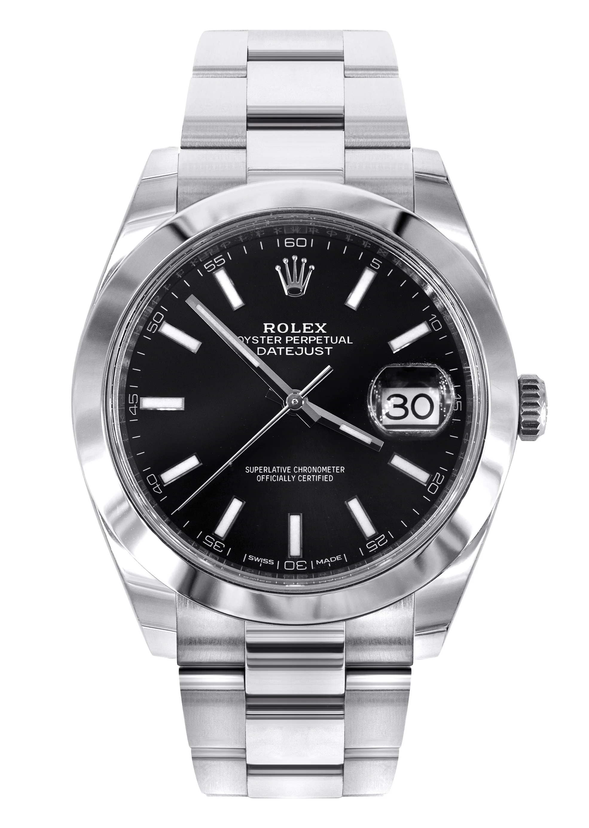 ROLEX DATEJUST 41 MM | OYSTER STEEL WATCH | BLACK DIAL| 126300 | SMOOTH BEZEL
