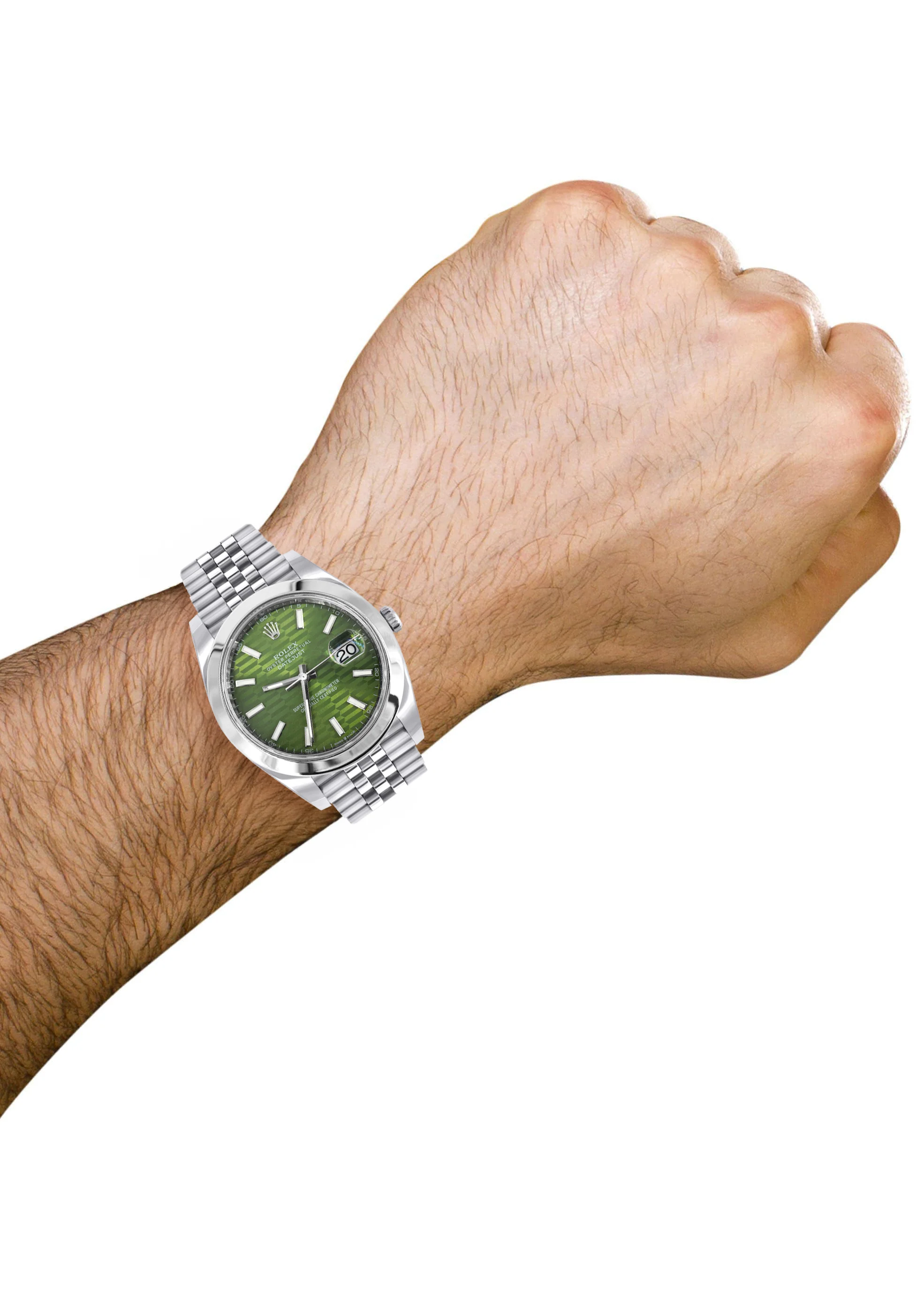 ROLEX DATEJUST 41 MM | OYSTER STEEL WATCH | GREEN MOTIF DIAL| 126300 | SMOOTH BEZEL - Image 5