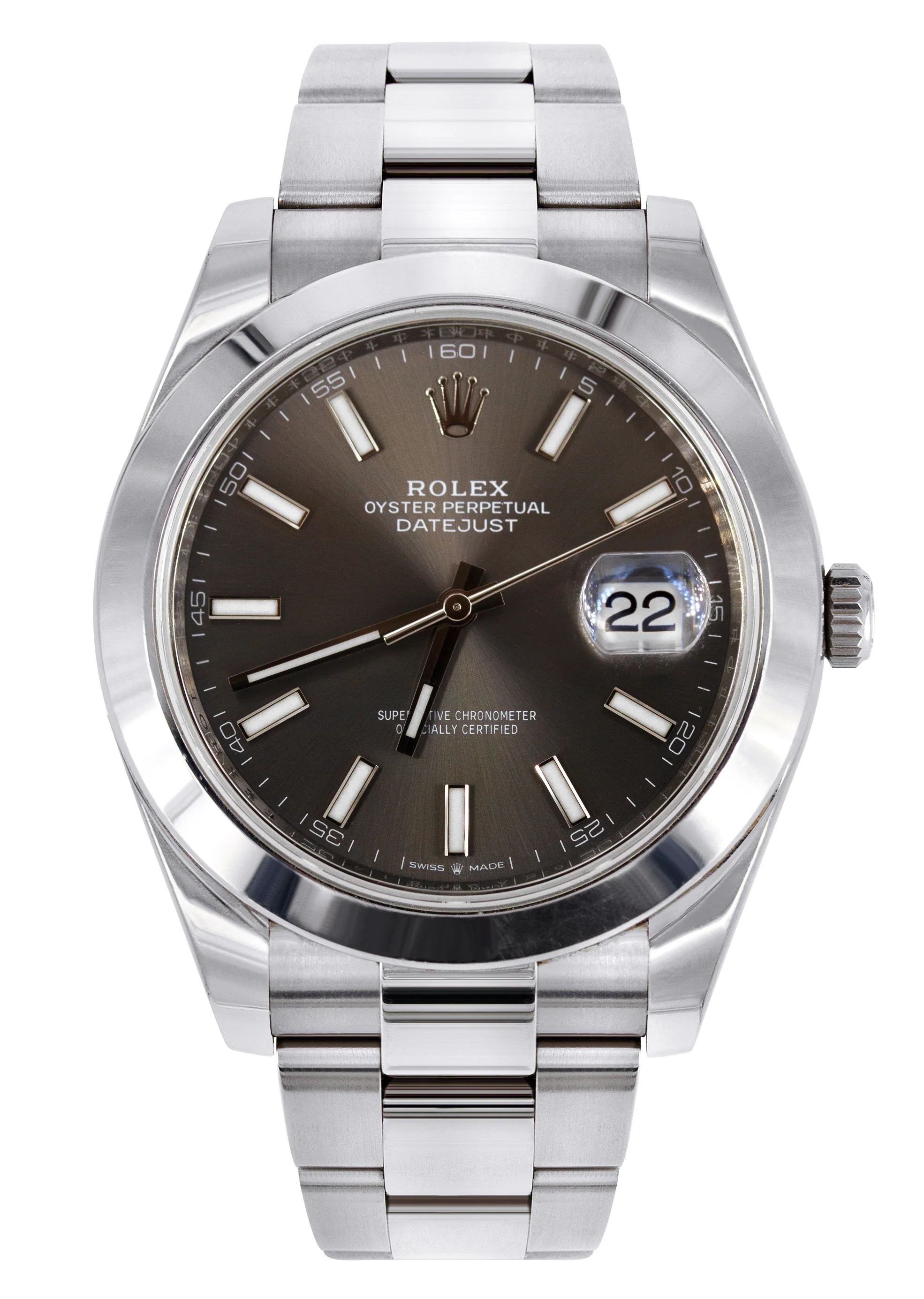 ROLEX DATEJUST 41 MM | OYSTER STEEL WATCH | RHODIUM/GRAY DIAL| 126300 | SMOOTH BEZEL