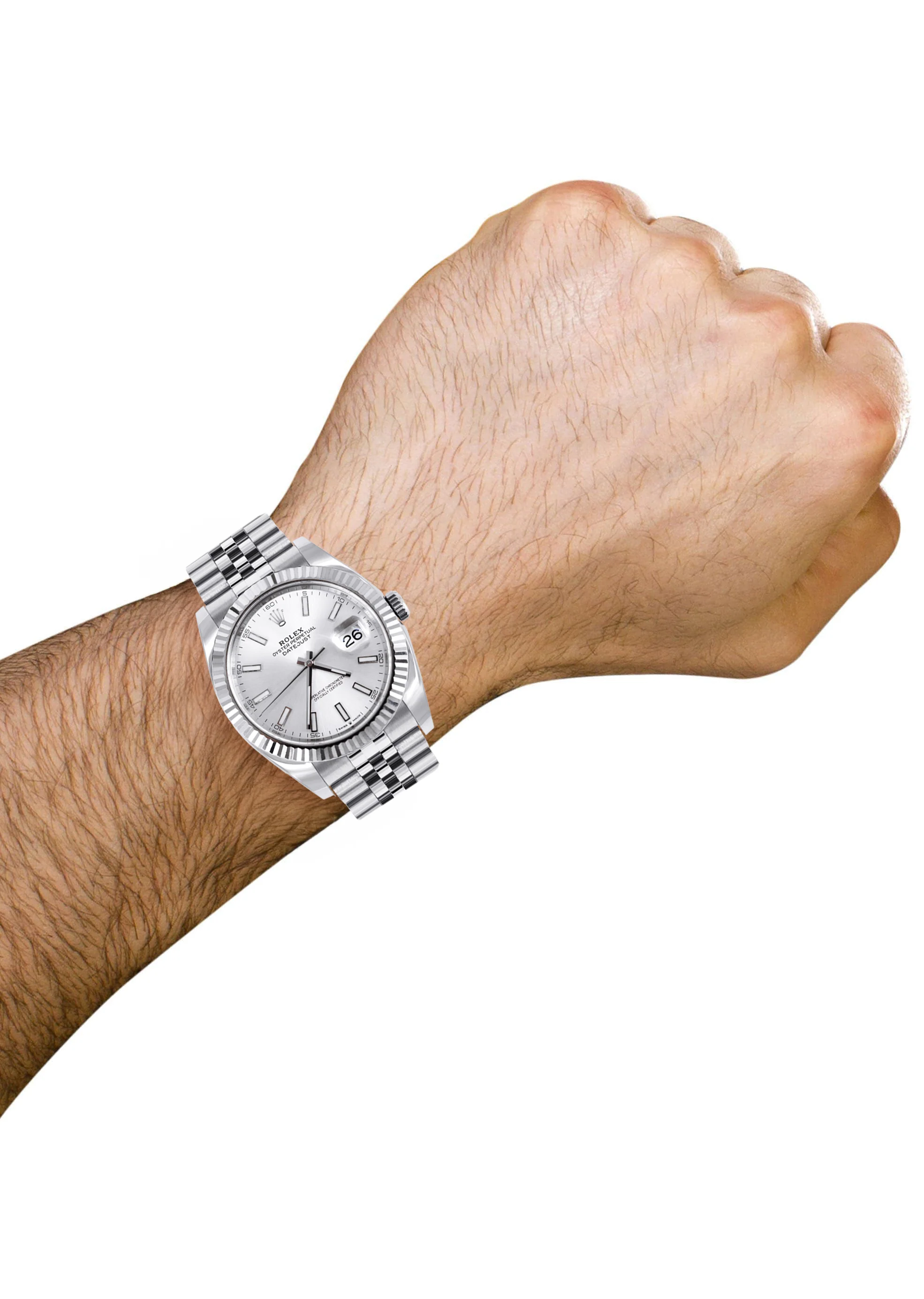 ROLEX DATEJUST 41 MM | STEEL WATCH | JUBILEE BAND | SILVER INDEX DIAL | 18K FLUTED BEZEL - Image 5