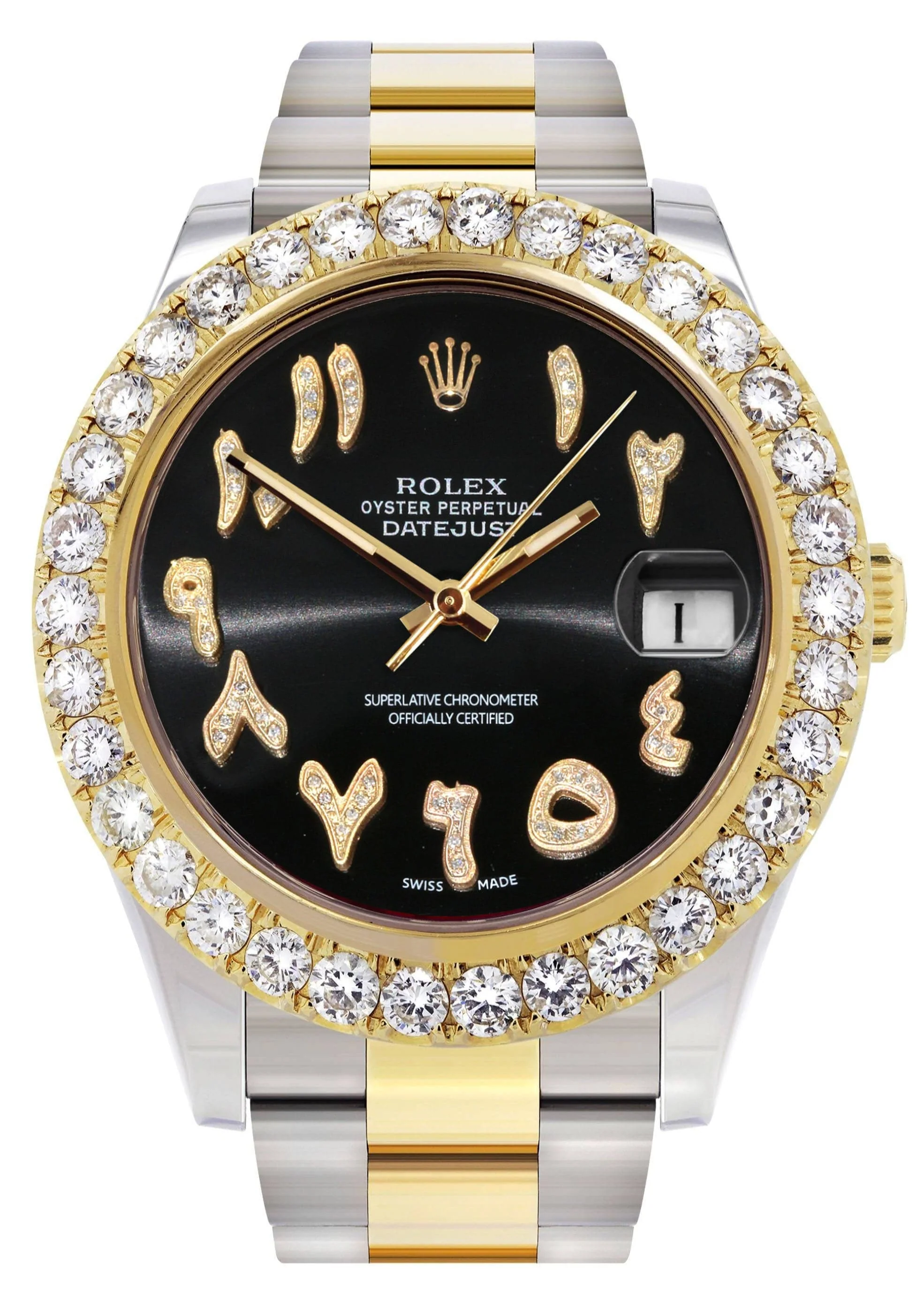 Rolex Datejust II Watch | 41 MM | 18K Yellow Gold & Stainless Steel | Custom Black Arabic Dial | Oyster Band