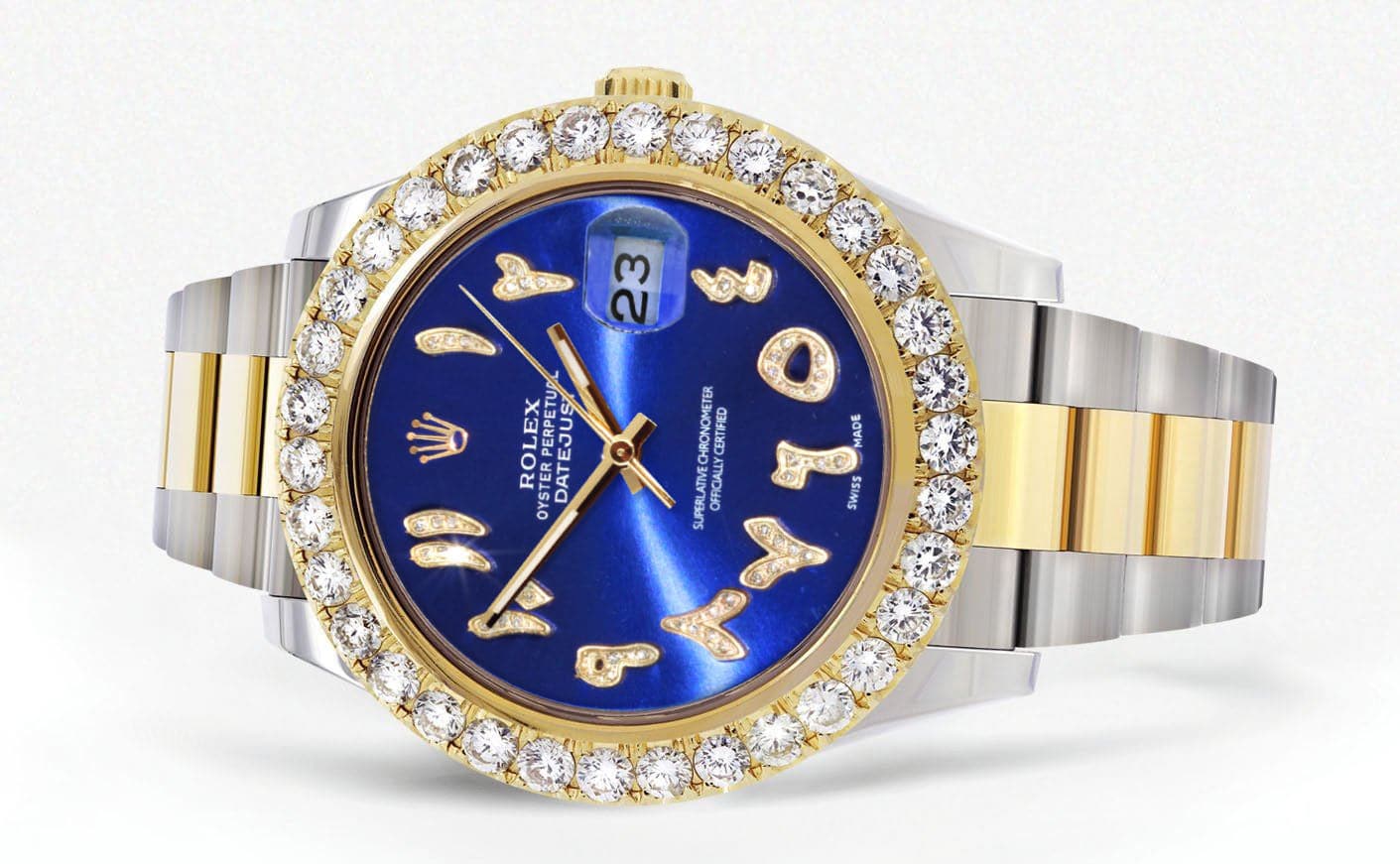 Rolex Datejust II Watch | 41 MM | 18K Yellow Gold & Stainless Steel | Custom Blue Arabic Dial | Oyster Band - Image 2