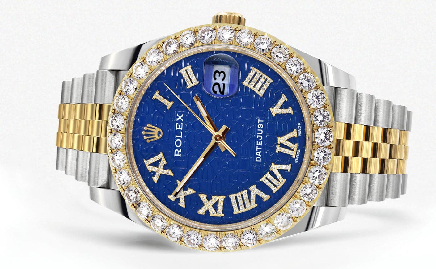 Rolex Datejust 41 Watch | 41 MM | 18K Yellow Gold & Stainless Steel | Custom Blue Texture Roman Dial | Jubilee Band - Image 2