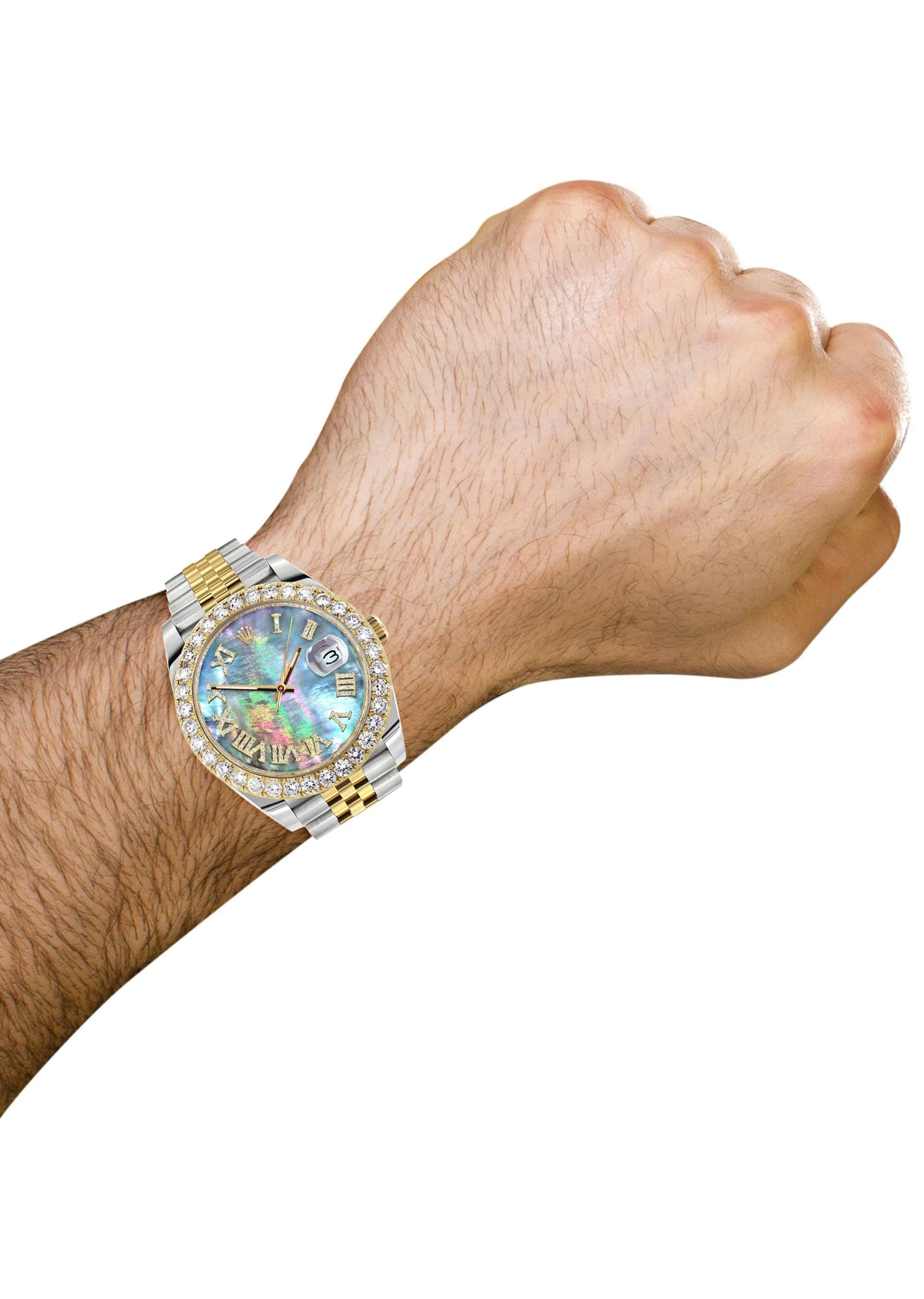 Rolex Datejust 41 Watch | 41 MM | 18K Yellow Gold & Stainless Steel | Custom Dark Mother of Pearl Roman Dial | Jubilee Band - Image 3