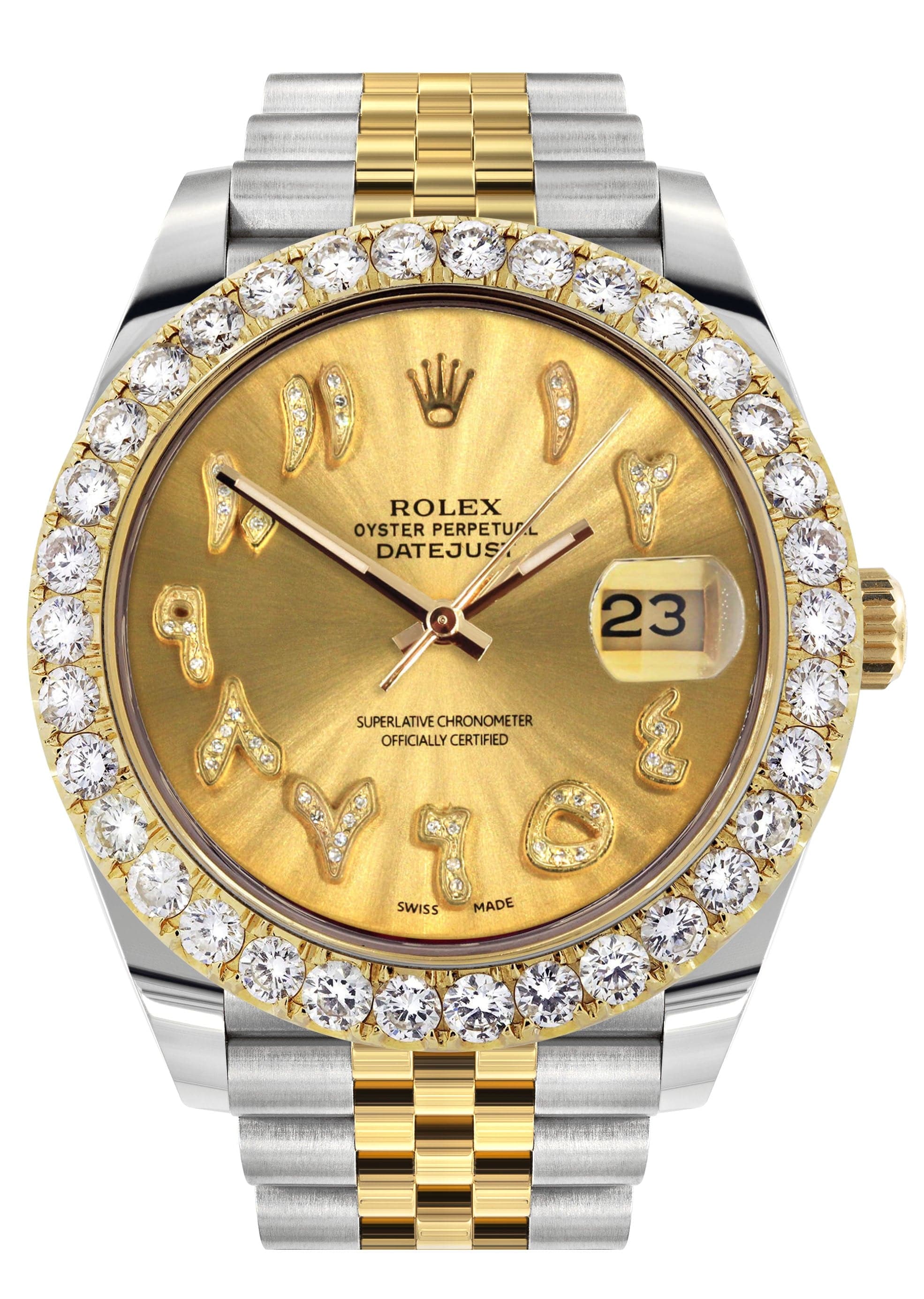 Rolex Datejust 41 Watch | 41 MM | 18K Yellow Gold & Stainless Steel | Custom Gold Arabic Dial | Jubilee Band