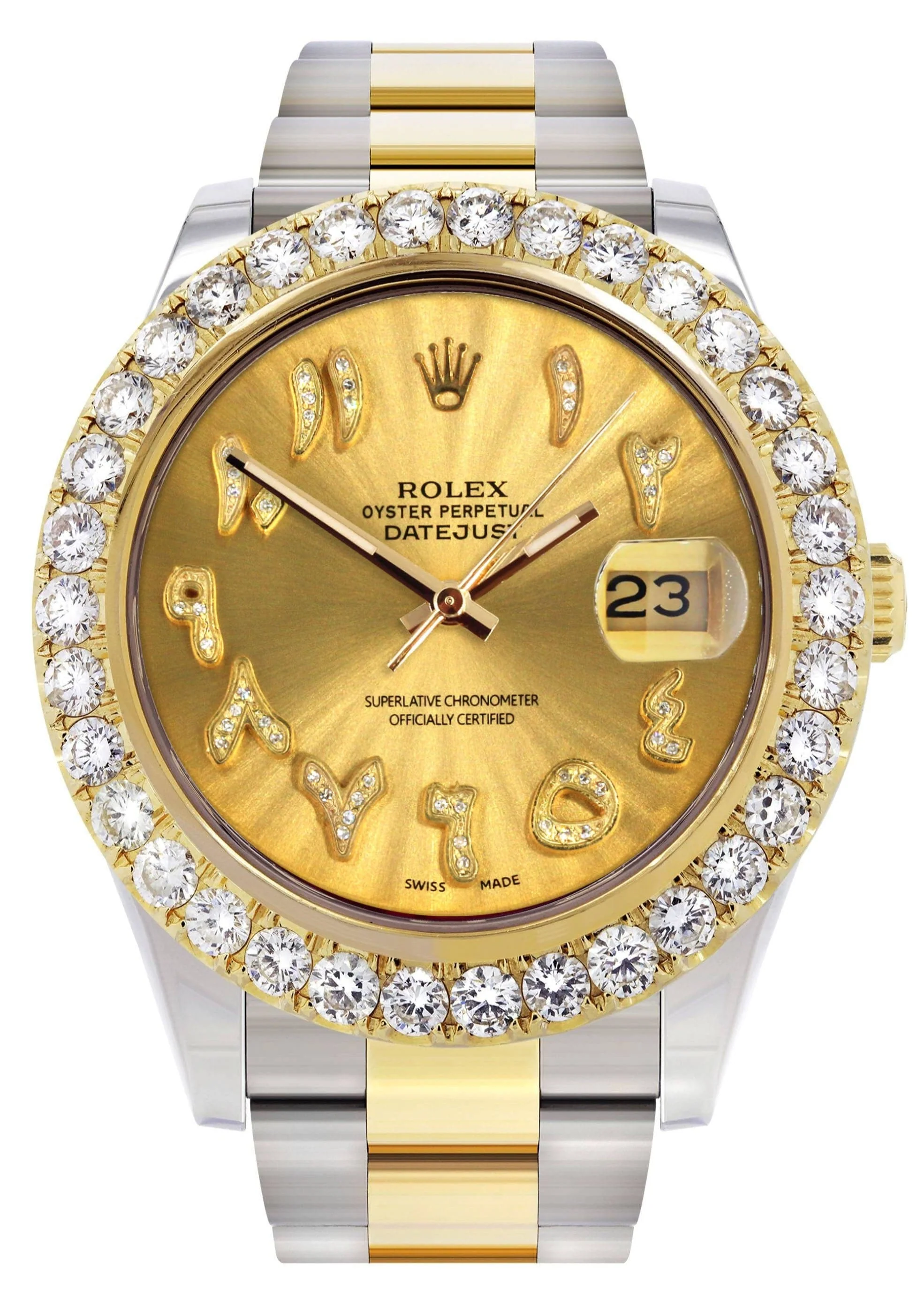 Rolex Datejust II Watch | 41 MM | 18K Yellow Gold & Stainless Steel | Custom Gold Arabic Dial | Oyster Band