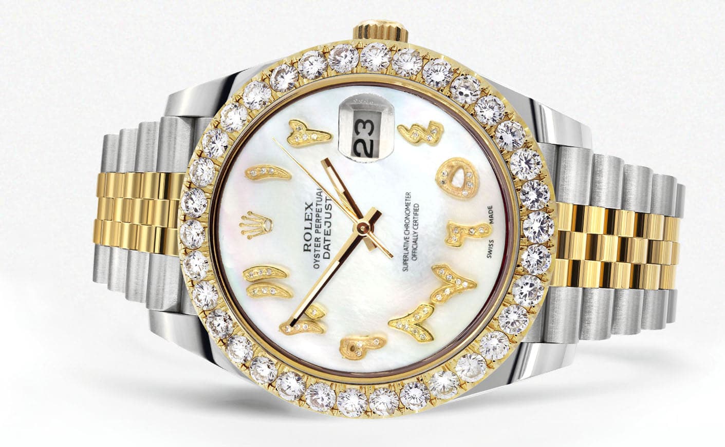 Rolex Datejust 41 Watch | 41 MM | 18K Yellow Gold & Stainless Steel | Custom Mother of Pearl Arabic Dial | Jubilee Band - Image 2