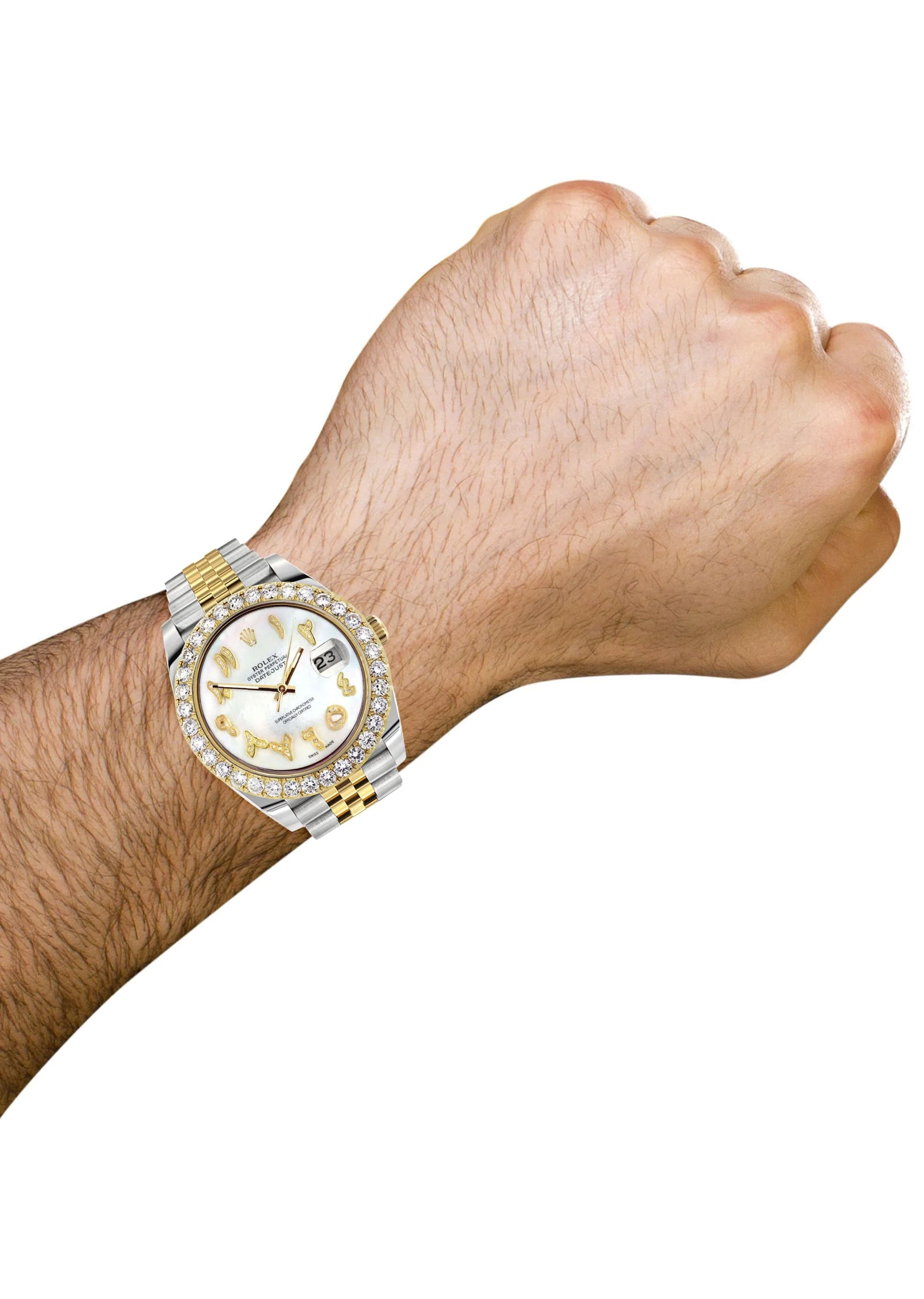 Rolex Datejust 41 Watch | 41 MM | 18K Yellow Gold & Stainless Steel | Custom Mother of Pearl Arabic Dial | Jubilee Band - Image 3