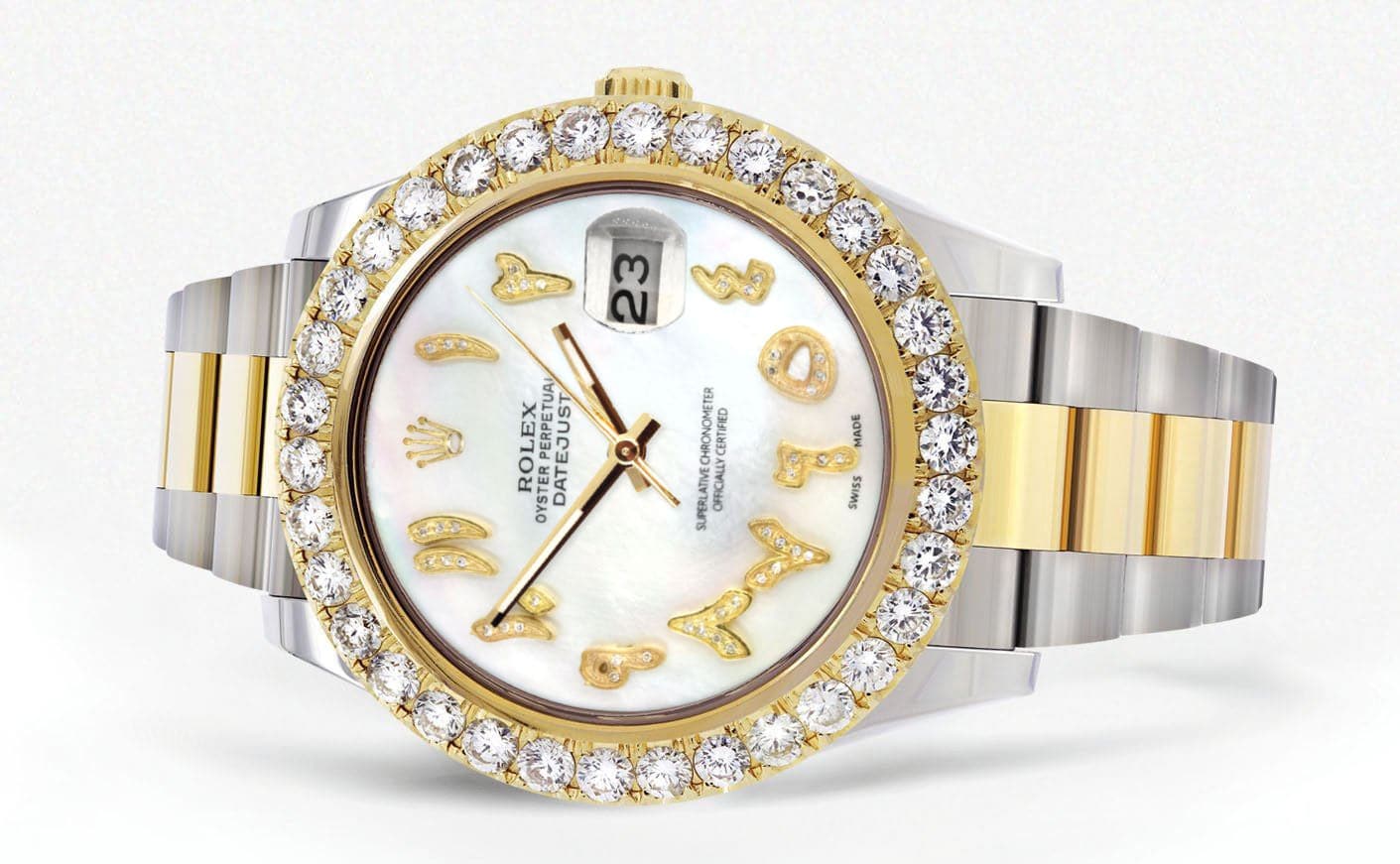Rolex Datejust II Watch | 41 MM | 18K Yellow Gold & Stainless Steel | Custom Pearl Arabic Dial | Oyster Band - Image 2