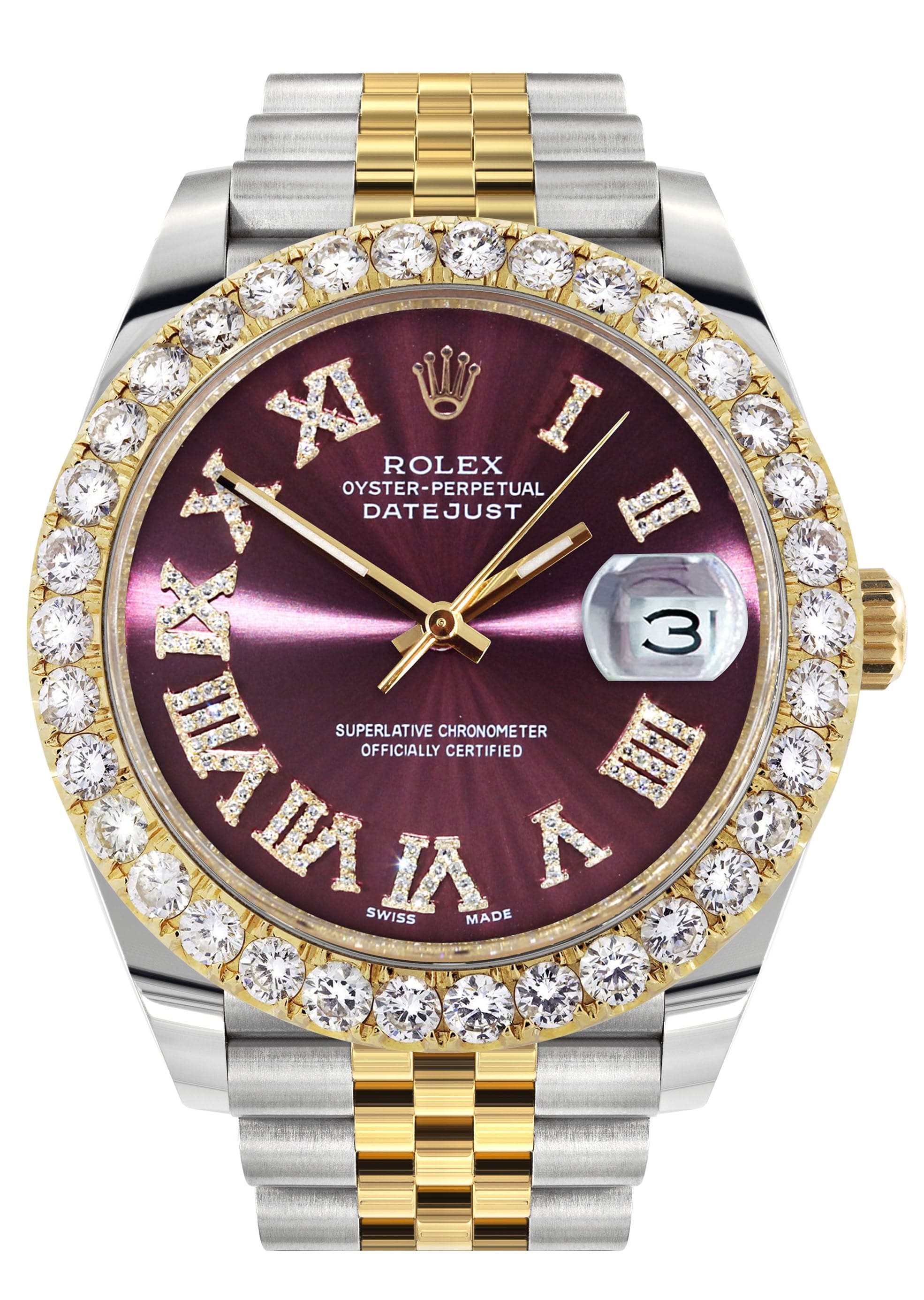 Rolex Datejust 41 Watch | 41 MM | 18K Yellow Gold & Stainless Steel | Custom Purple Roman Dial | Jubilee Band