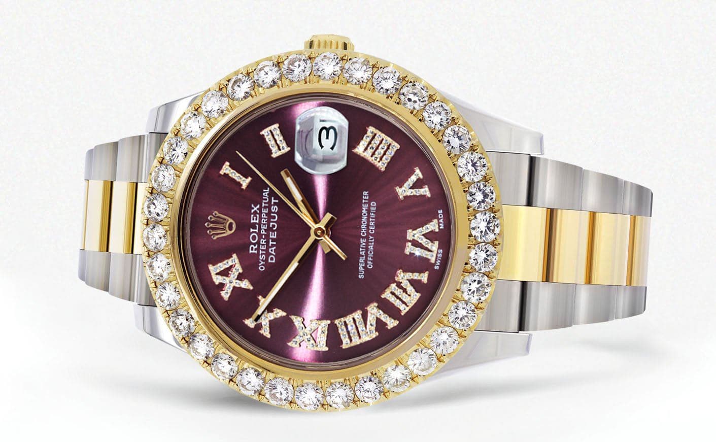 Rolex Datejust II Watch | 41 MM | 18K Yellow Gold & Stainless Steel | Custom Purple Roman Dial | Oyster Band - Image 2