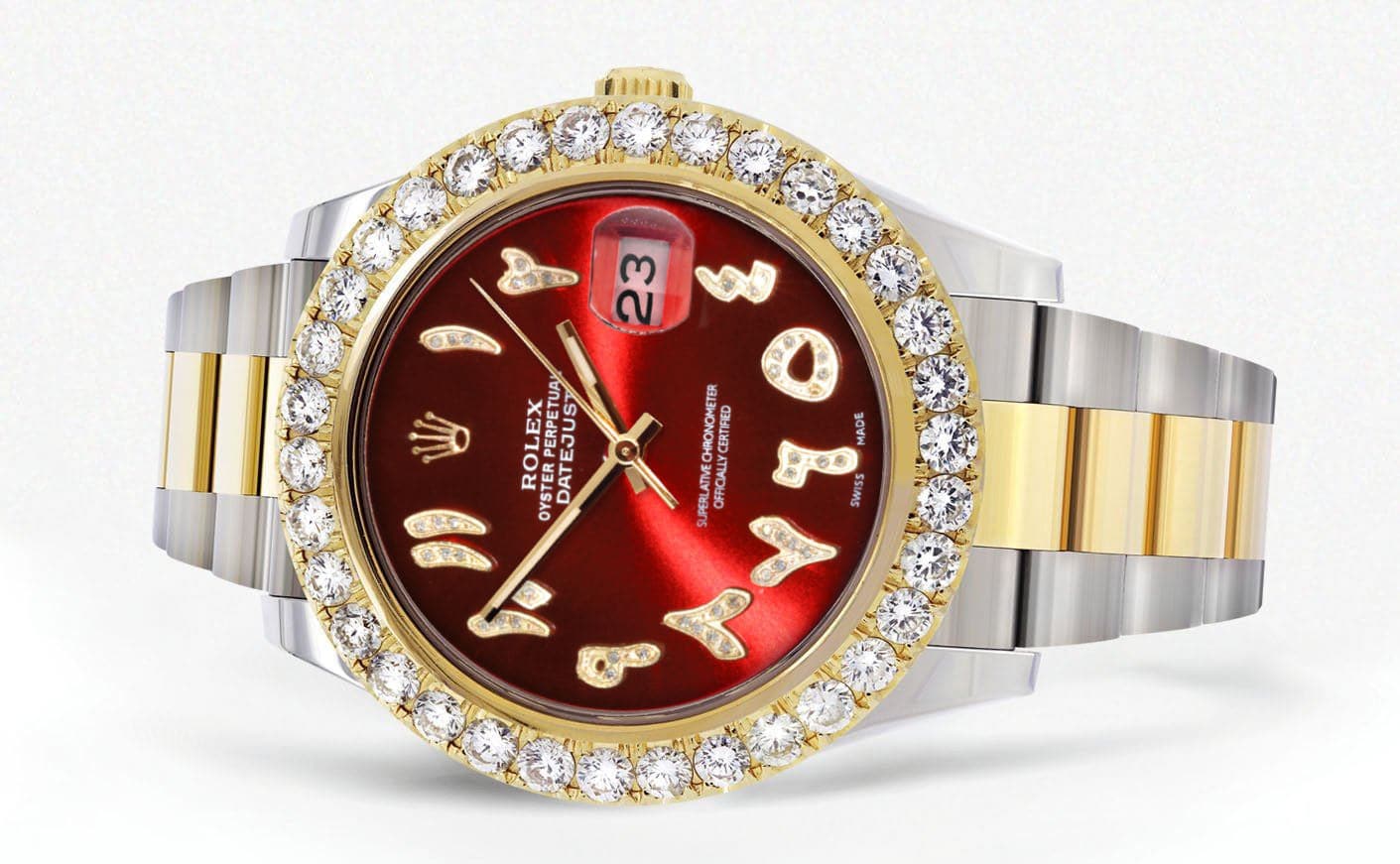 Rolex Datejust II Watch | 41 MM | 18K Yellow Gold & Stainless Steel | Custom Red Arabic Dial | Oyster Band - Image 2