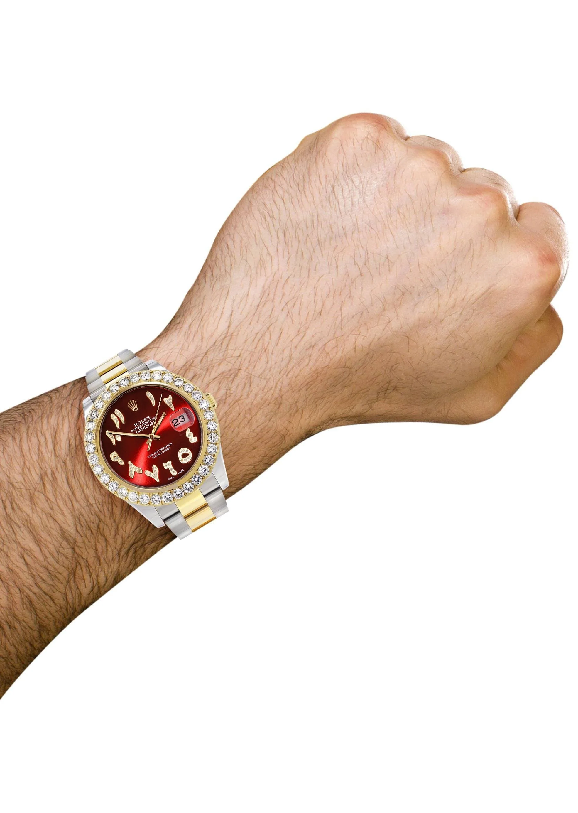Rolex Datejust II Watch | 41 MM | 18K Yellow Gold & Stainless Steel | Custom Red Arabic Dial | Oyster Band - Image 3