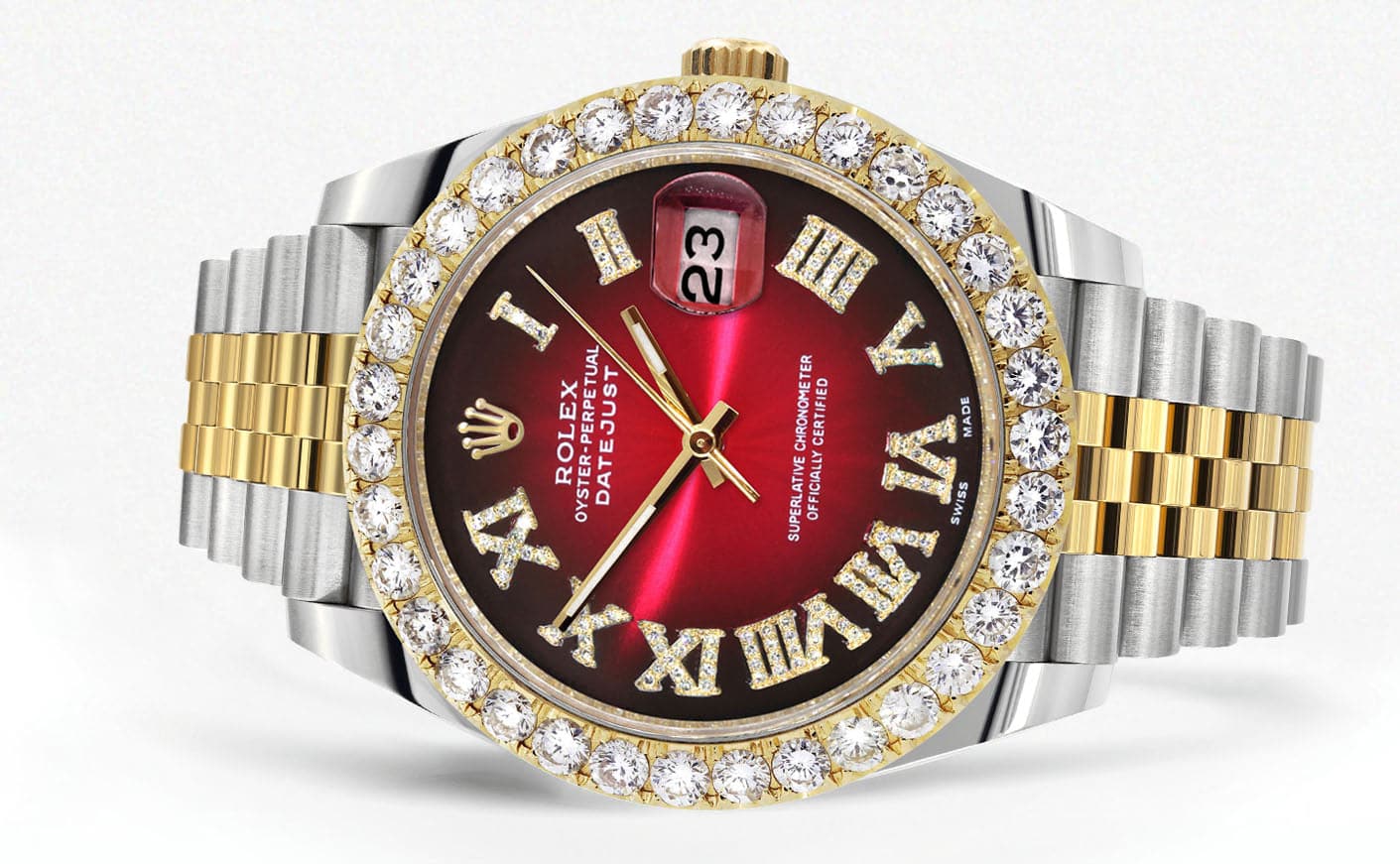 Rolex Datejust 41 Watch | 41 MM | 18K Yellow Gold & Stainless Steel | Custom Red Black Roman Dial | Jubilee Band - Image 2