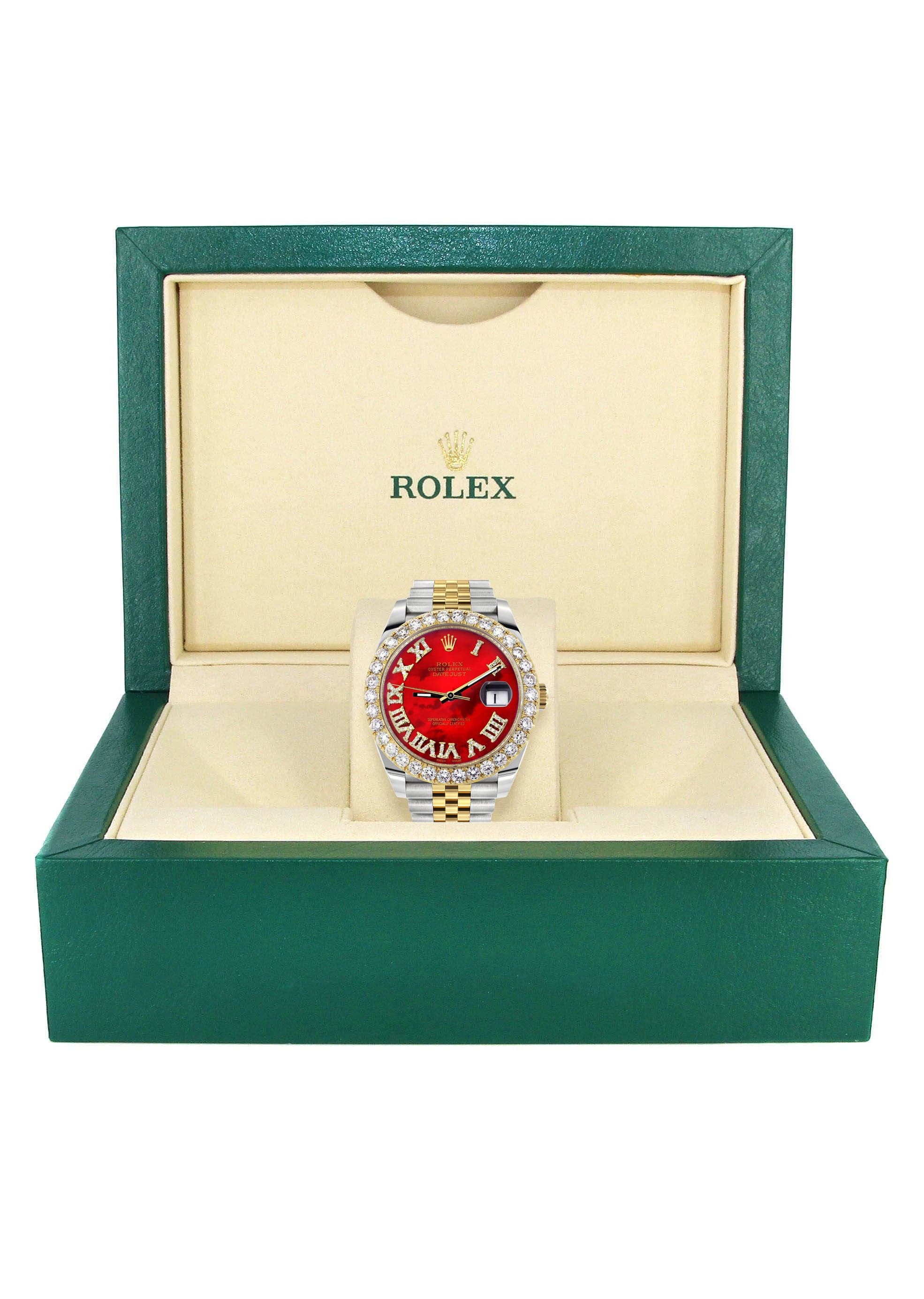 Rolex Datejust 41 Watch | 41 MM | 18K Yellow Gold & Stainless Steel | Custom Red Mother of Pearl Roman Dial | Jubilee Band - Image 5