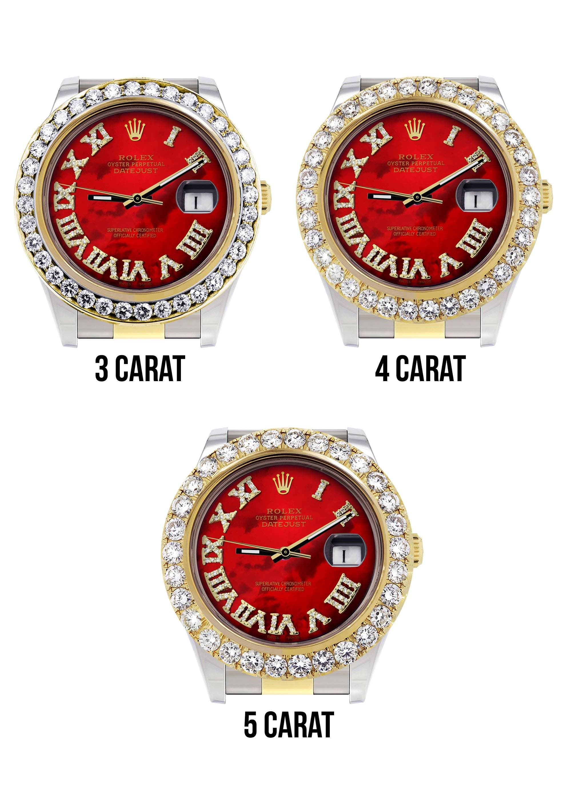 Rolex Datejust II Watch | 41 MM | 18K Yellow Gold & Stainless Steel | Custom Red Pearl Roman Dial | Oyster Band - Image 4