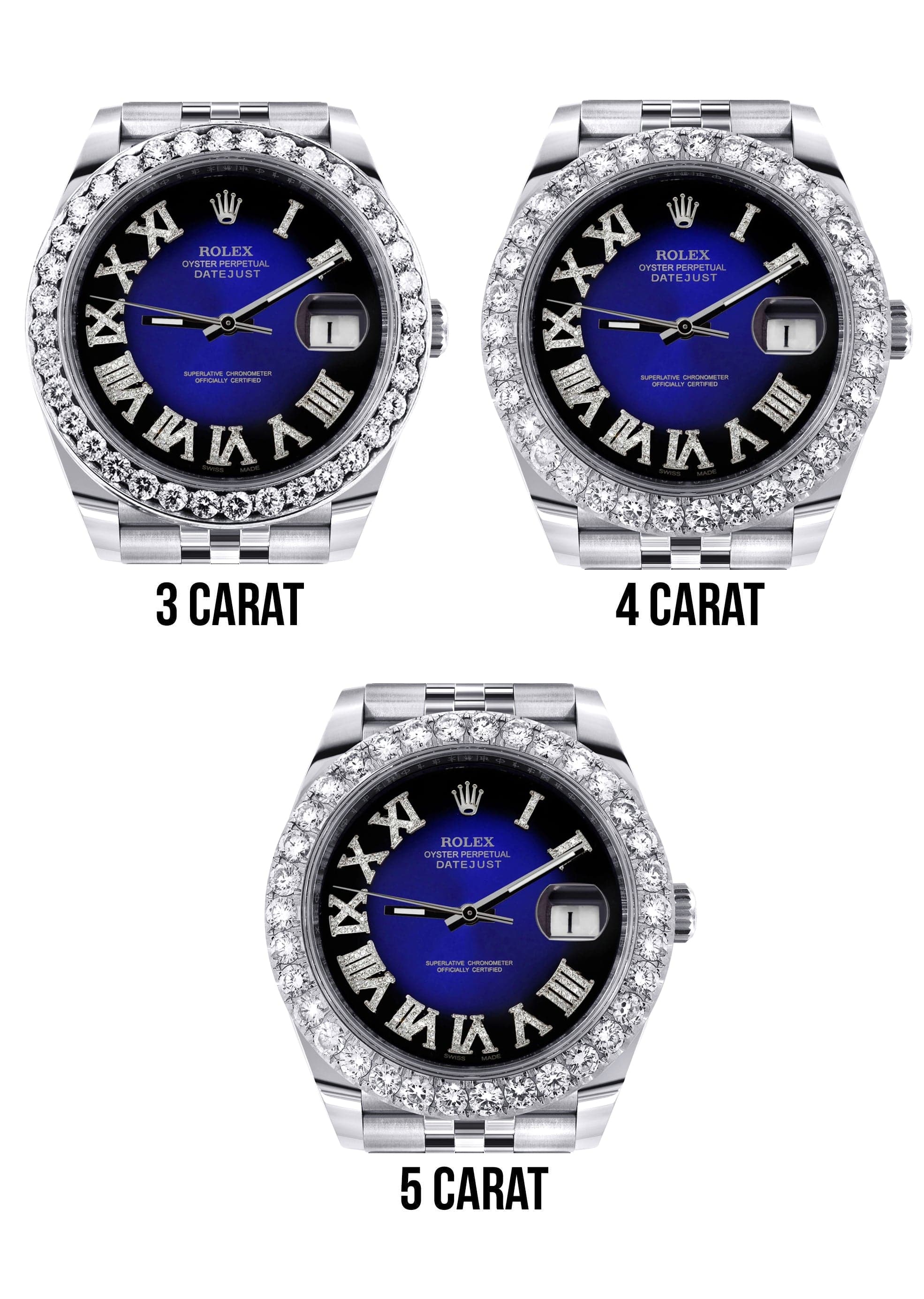 Rolex Datejust 41 Watch | 41 MM | Custom Blue Black Roman Diamond Dial | Jubilee Band - Image 4