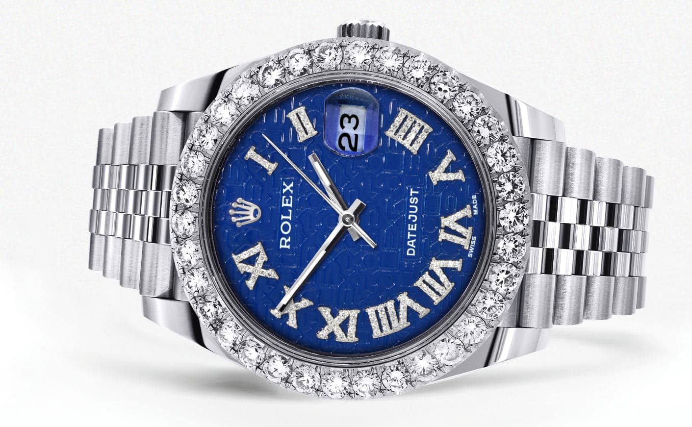 Rolex Datejust 41 Watch | 41 MM | Custom Blue Texture Roman Diamond Dial | Jubilee Band - Image 2