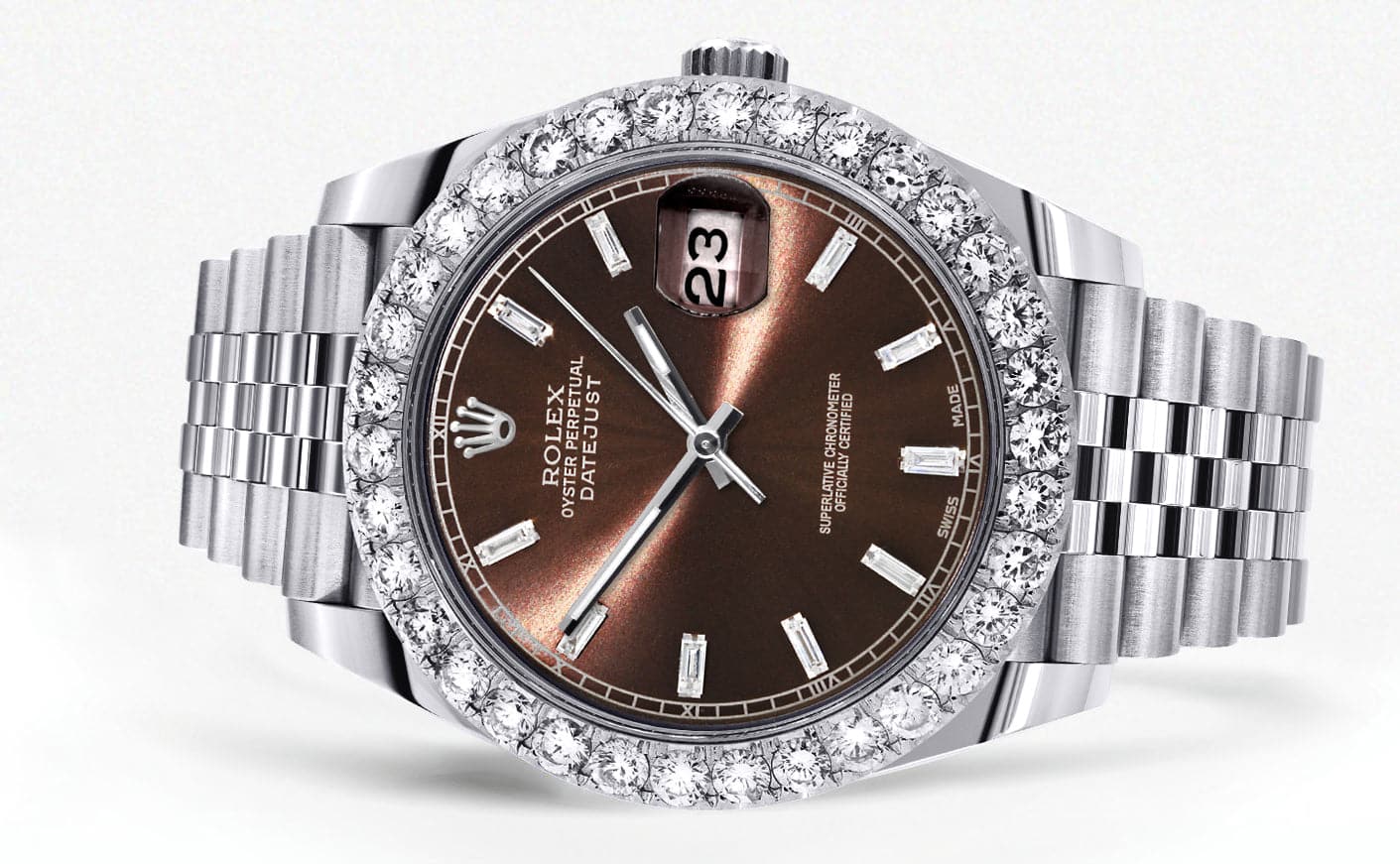Rolex Datejust 41 Watch | 41 MM | Custom Brown Baguette Diamond Dial | Jubilee Band - Image 2