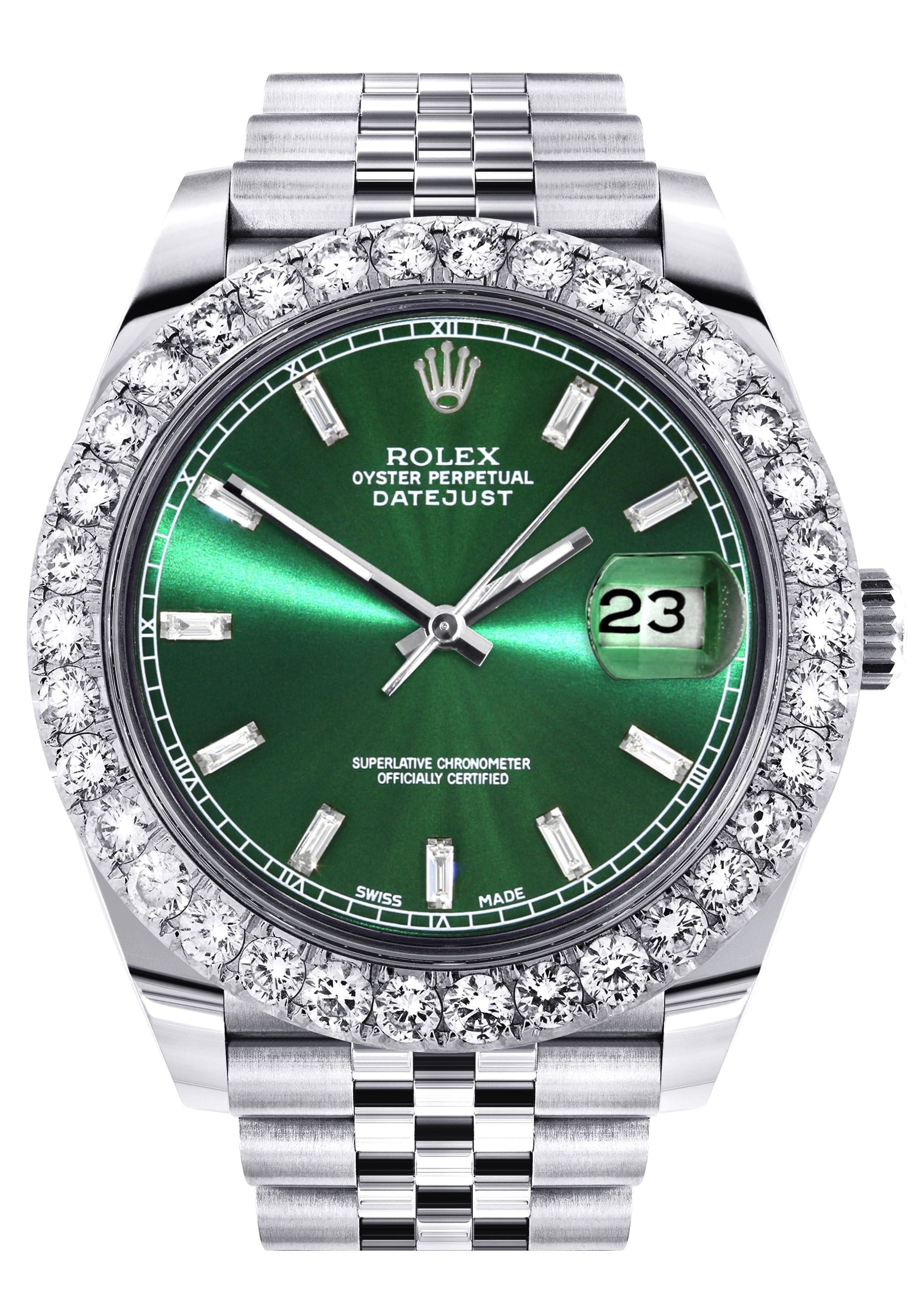 Rolex Datejust 41 Watch | 41 MM | Custom Green Baguette Diamond Dial | Jubilee Band
