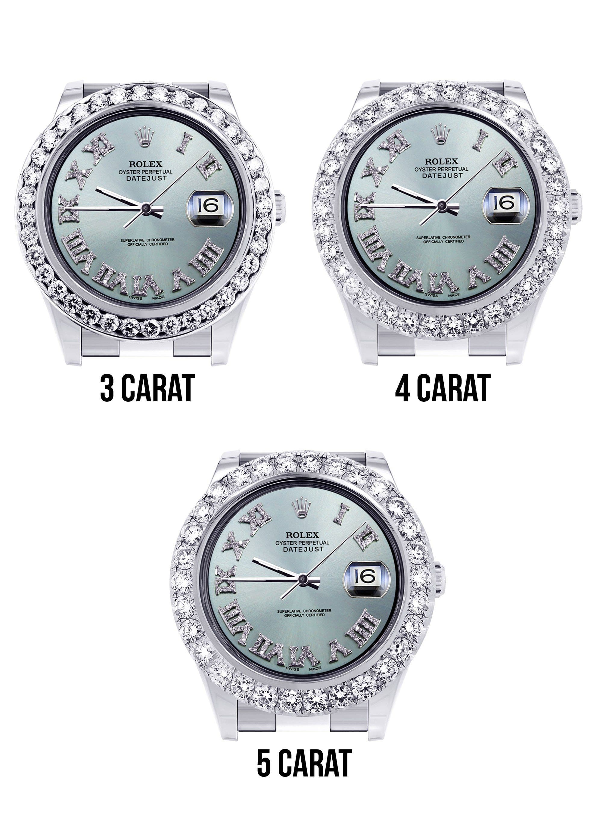 Rolex Datejust II Watch | 41 MM | Custom Light Blue Diamond Roman Dial | Oyster Band - Image 3