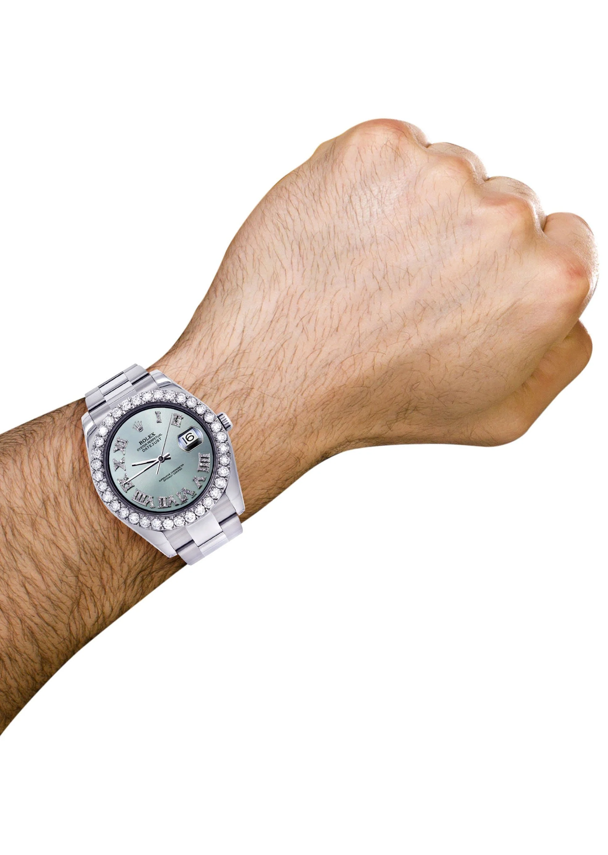 Rolex Datejust II Watch | 41 MM | Custom Light Blue Diamond Roman Dial | Oyster Band - Image 6