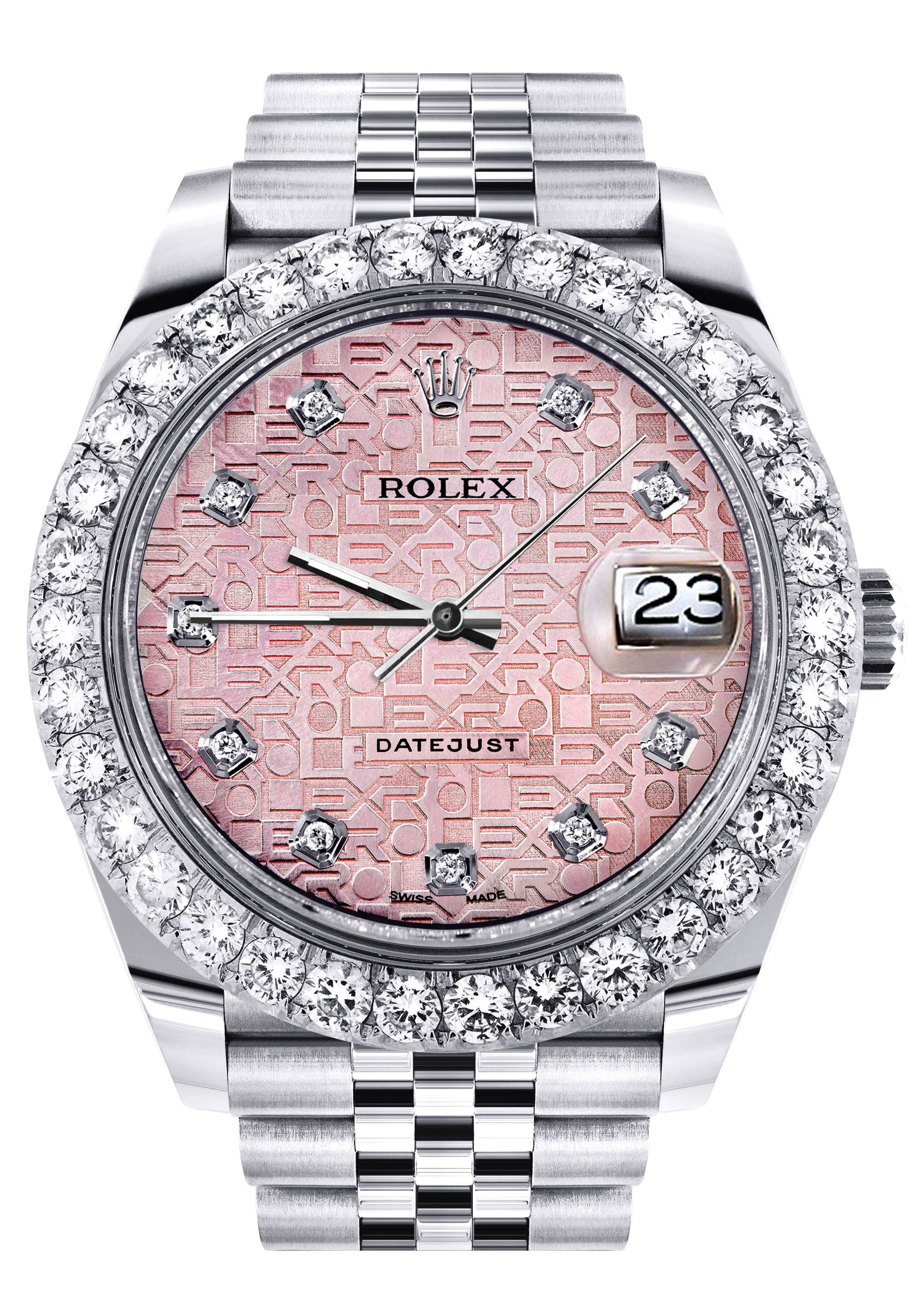 Rolex Datejust 41 Watch | 41 MM | Custom Pink Texture Diamond Dial | Jubilee Band