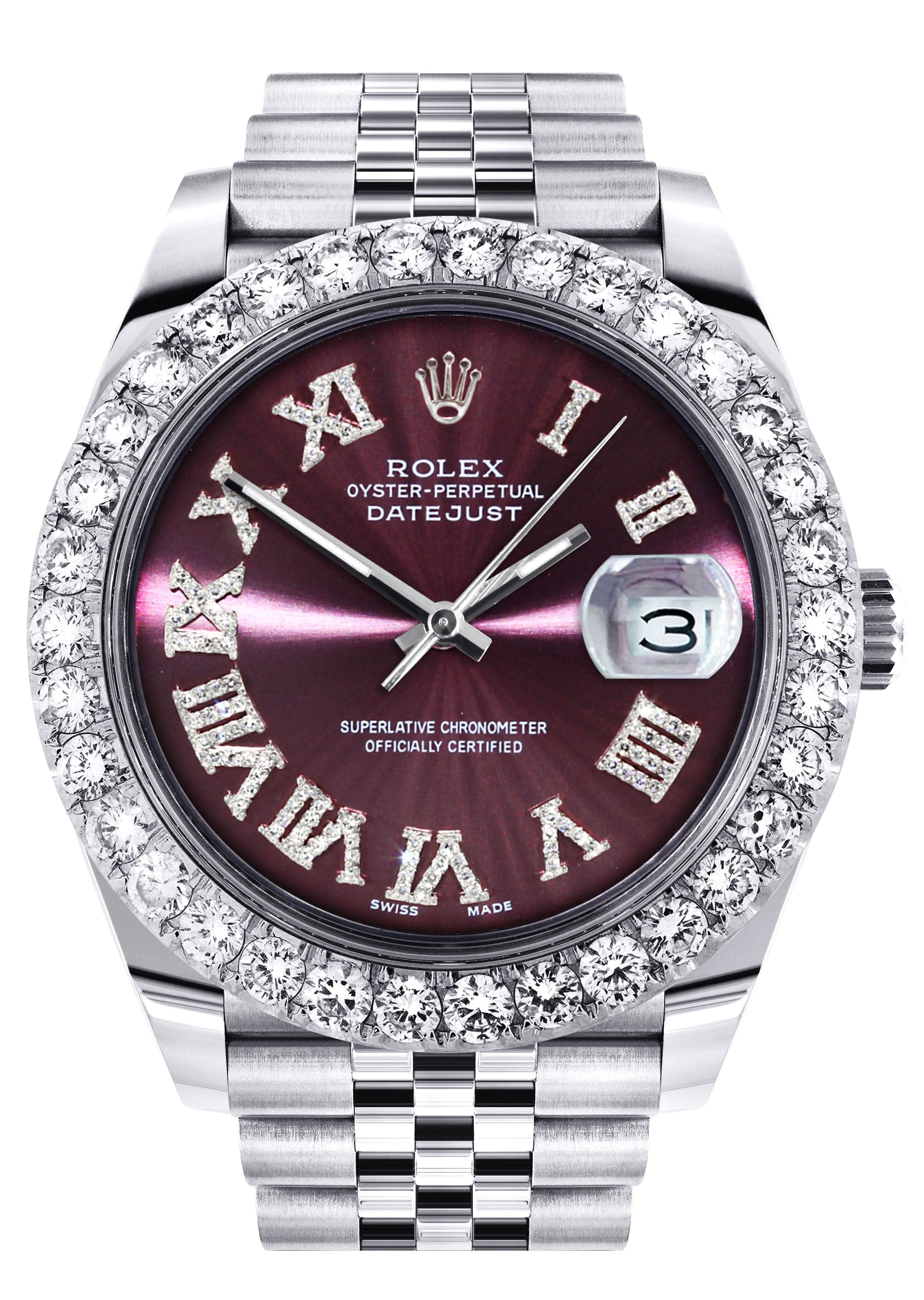 Rolex Datejust 41 Watch | 41 MM | Custom Purple Roman Diamond Dial | Jubilee Band