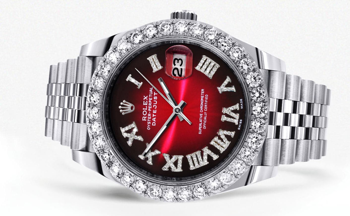 Rolex Datejust 41 Watch | 41 MM | Custom Red Black Roman Diamond Dial | Jubilee Band - Image 2