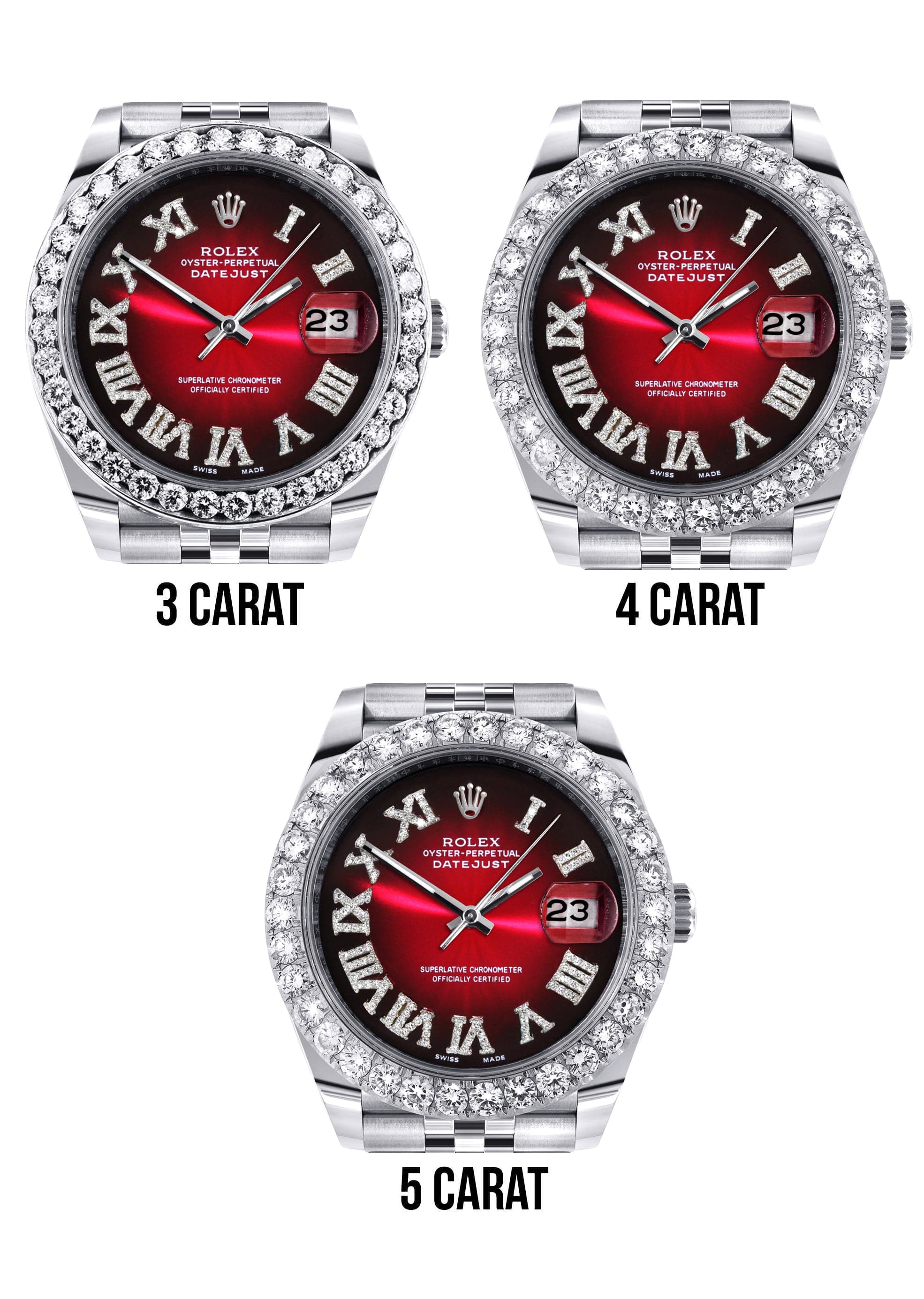 Rolex Datejust 41 Watch | 41 MM | Custom Red Black Roman Diamond Dial | Jubilee Band - Image 4