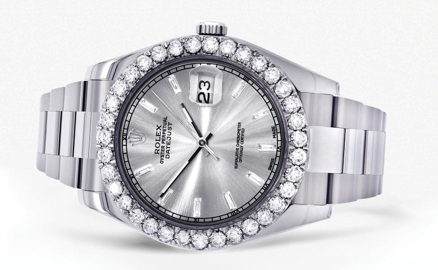 Rolex Datejust II Watch | 41 MM | Custom Silver Diamond Dial | Oyster Band - Image 2