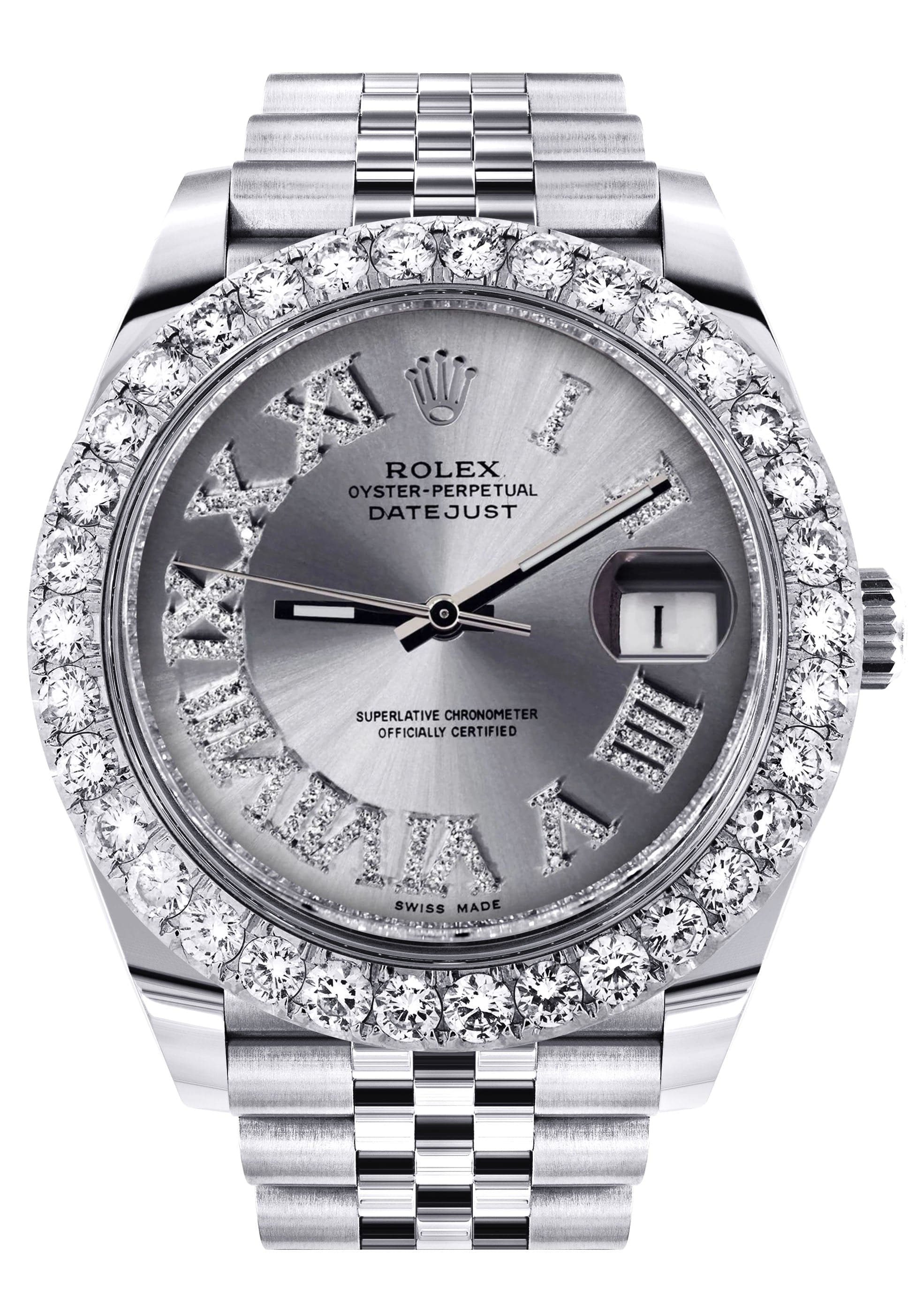 Rolex Datejust 41 Watch | 41 MM | Custom Silver Roman Diamond Dial | Jubilee Band
