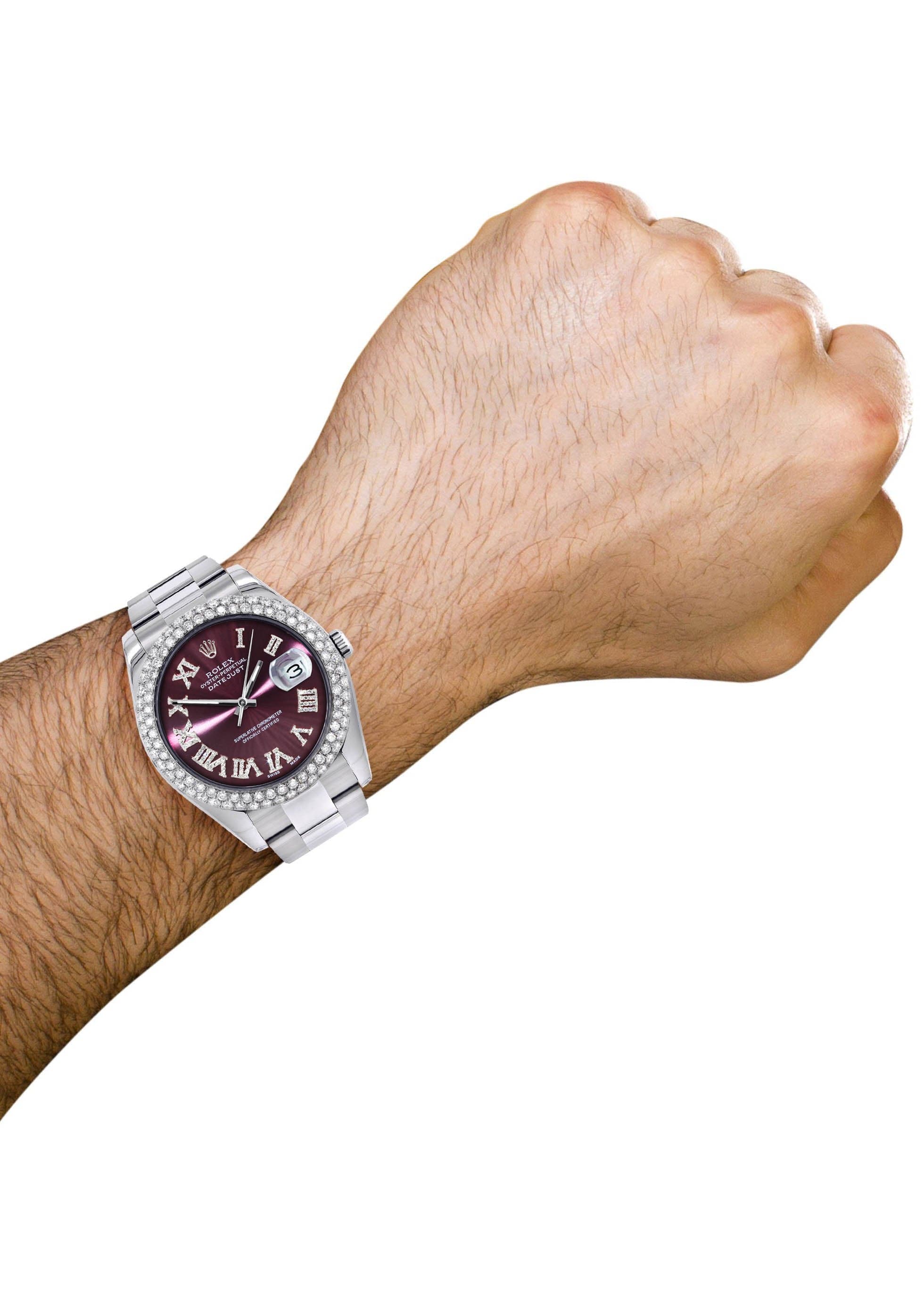 Rolex Datejust II Watch | 41 MM | Purple Roman Numeral Dial | Two Row | Oyster Band - Image 3