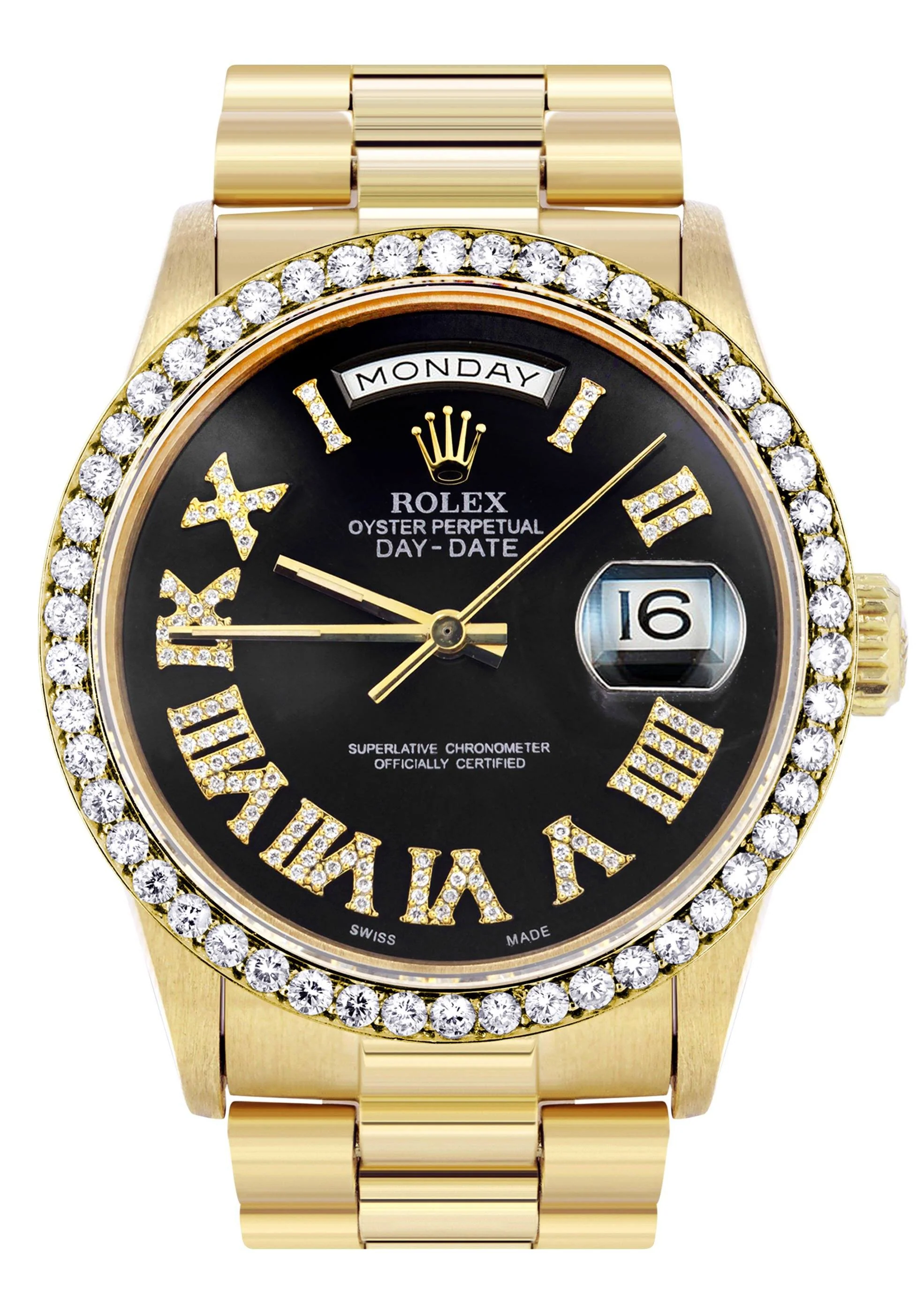 Rolex Day-Date | Presidential | Model 18238 | 18K Yellow Gold | Model 18238 | Diamond Bezel | Black Diamond Roman Dial