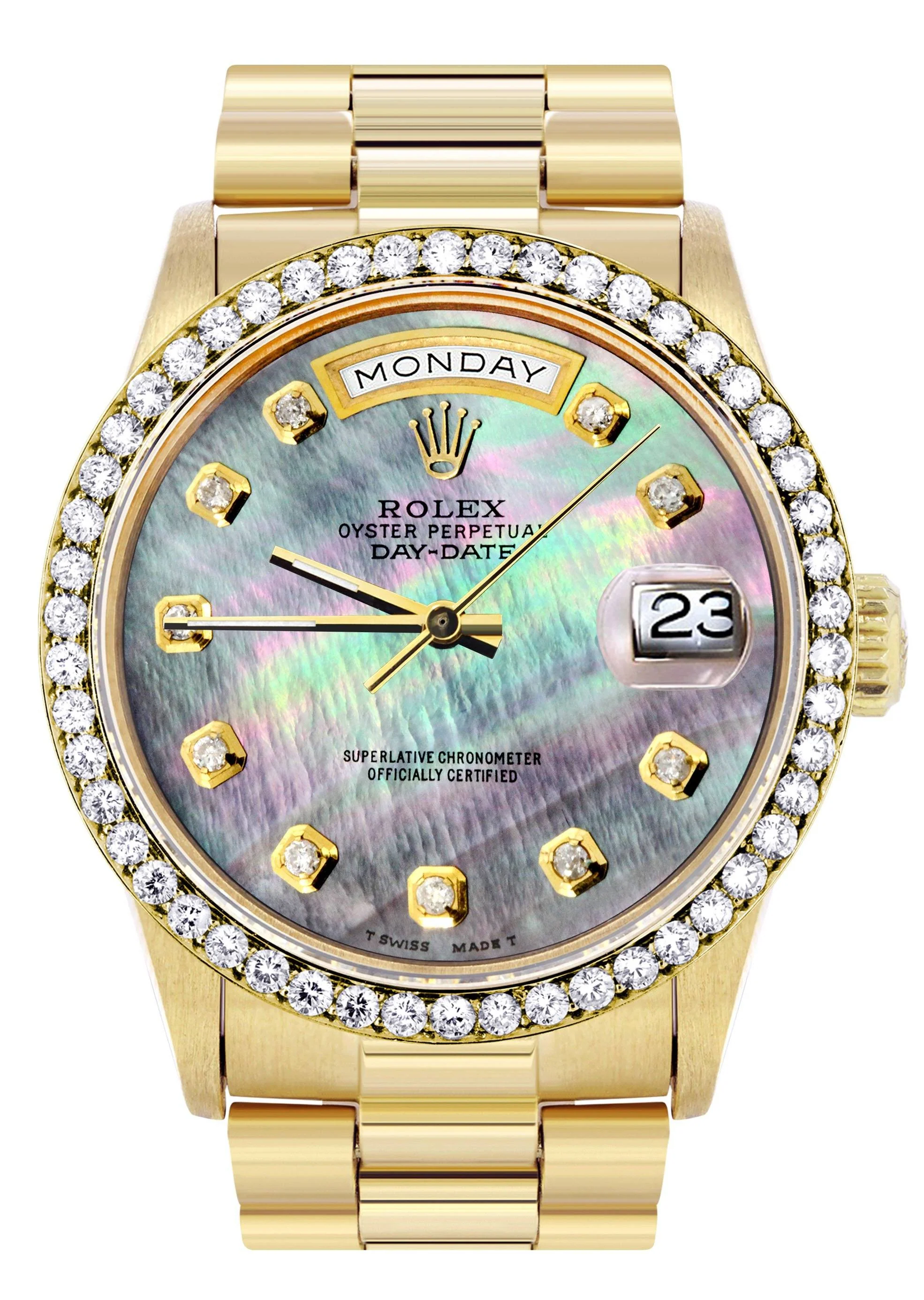 Rolex Day-Date | Presidential | Model 18238 | 18K Yellow Gold | Diamond Bezel | Dark Mother of Pearl Diamond Dial