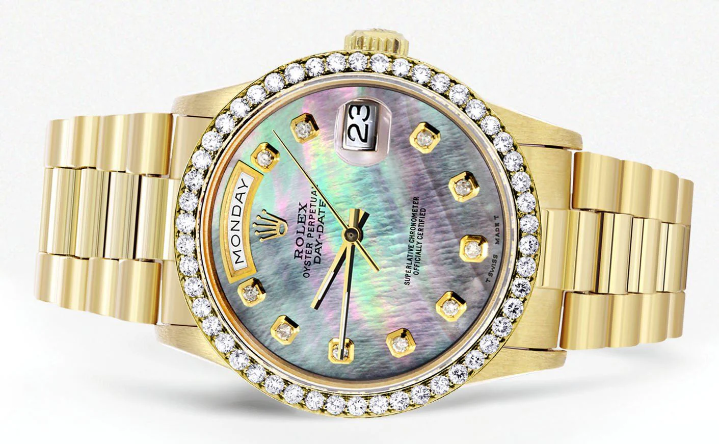 Rolex Day-Date | Presidential | Model 18238 | 18K Yellow Gold | Diamond Bezel | Dark Mother of Pearl Diamond Dial - Image 2