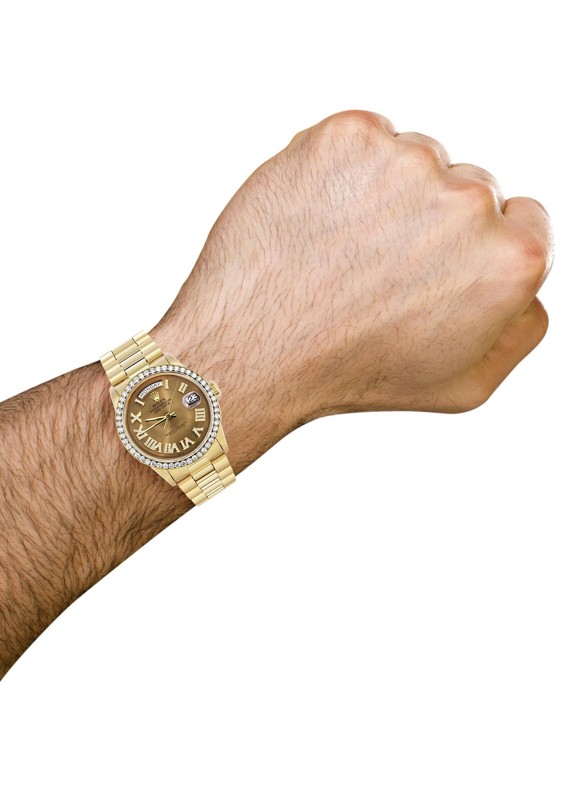 Rolex Day-Date | Presidential | Model 18238 | 18K Yellow Gold | Diamond Bezel | Diamond Roman Chocolate Dial - Image 5