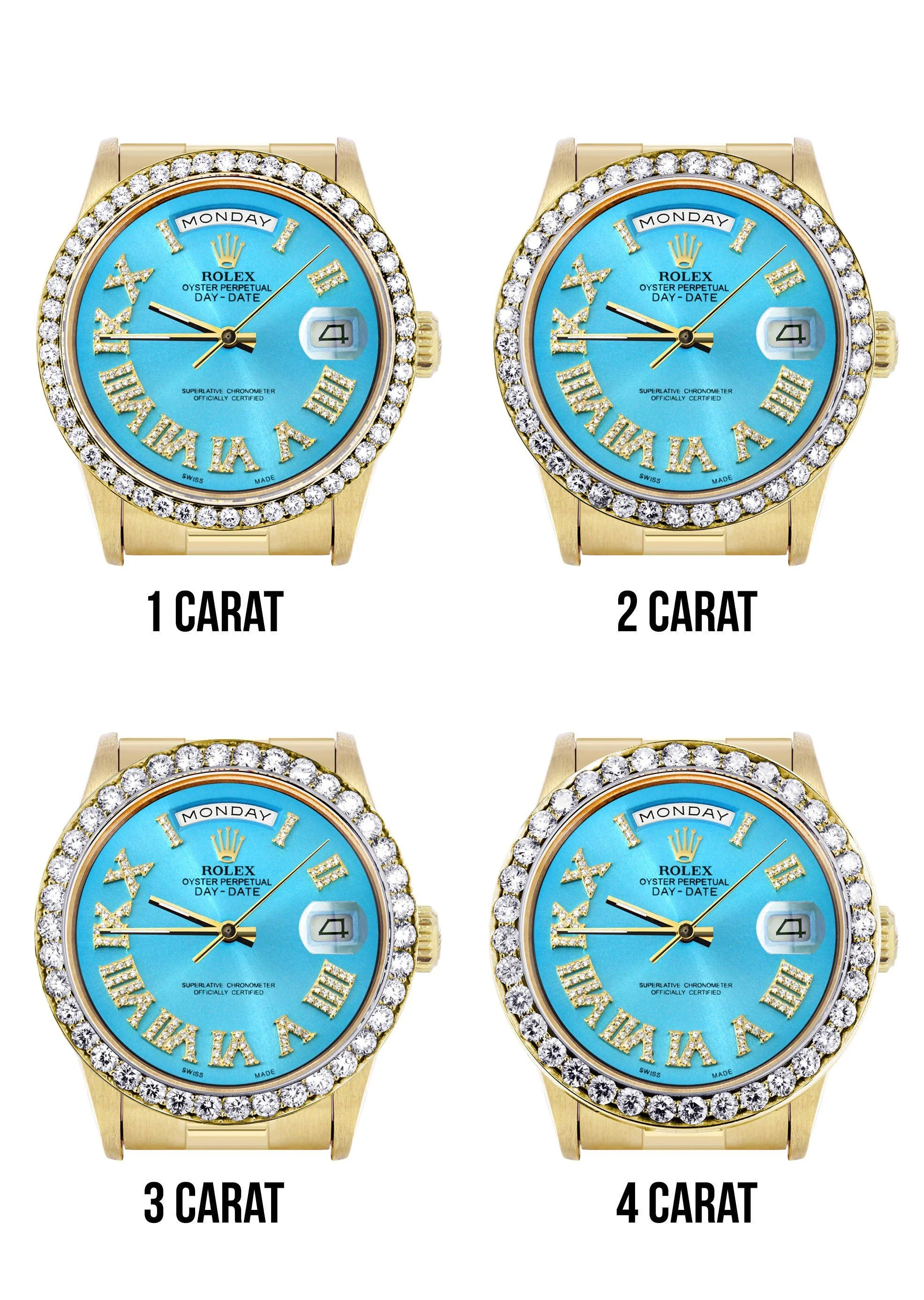 Rolex Day-Date | Presidential | Model 18238 | 18K Yellow Gold | Diamond Bezel | Light Blue Diamond Roman Dial - Image 6