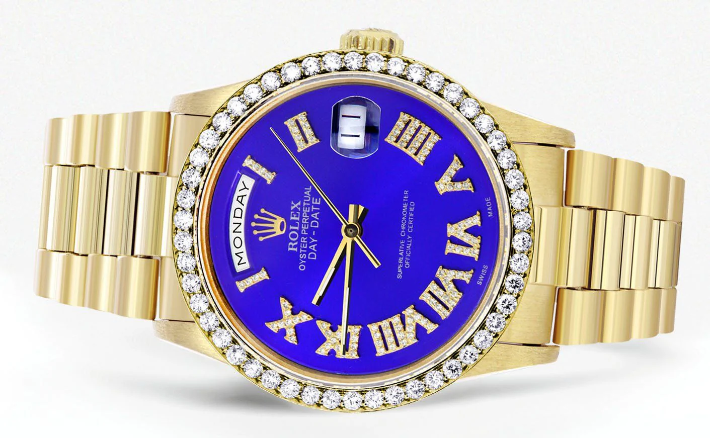 Rolex Day-Date | Presidential | Model 18238 | 18K Yellow Gold | Diamond Bezel | Light Blue Roman Diamond Dial - Image 2