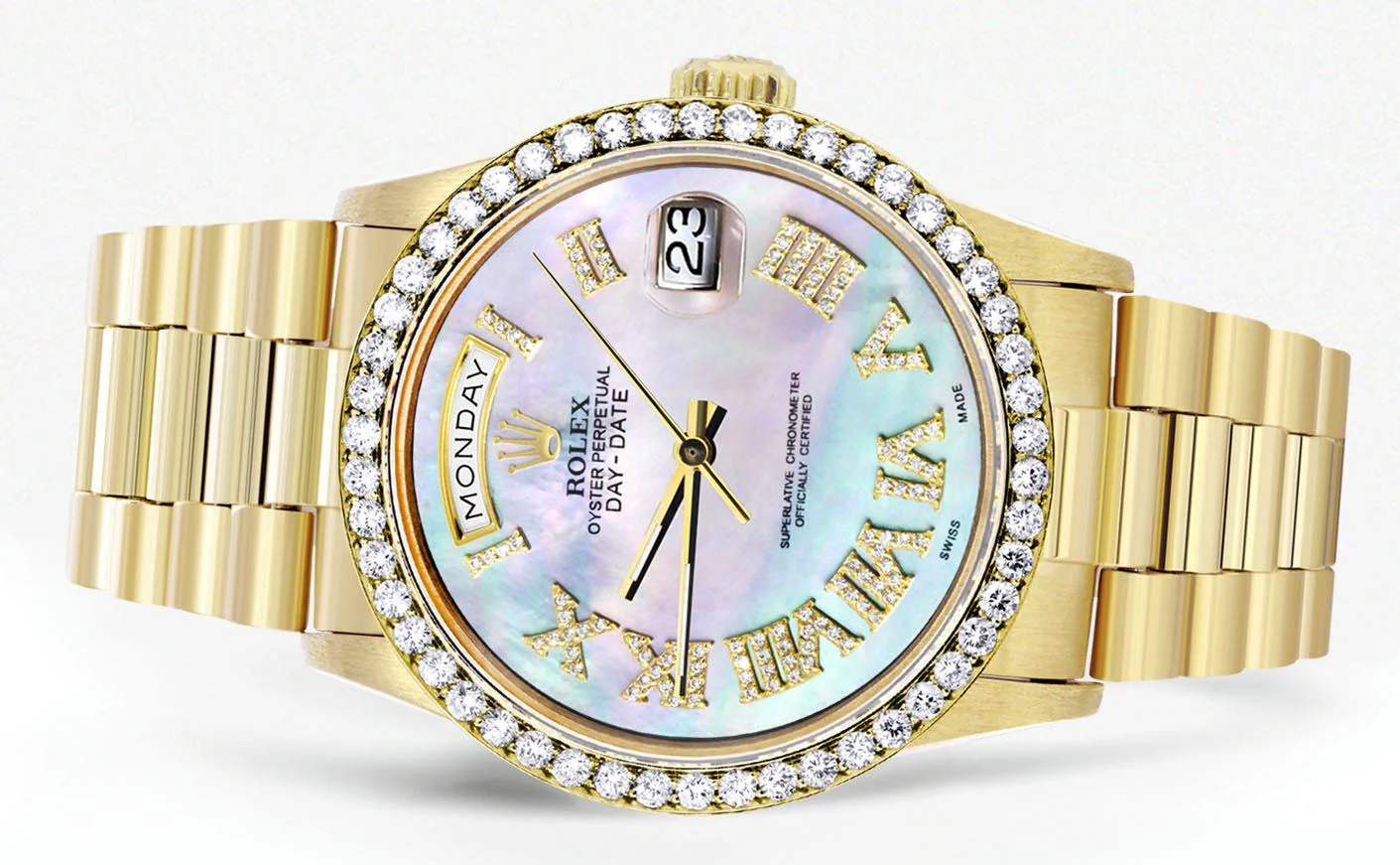 Rolex Day-Date | Presidential | Model 18238 | 18K Yellow Gold | Diamond Bezel | Light Mother of Pearl Diamond Roman - Image 2