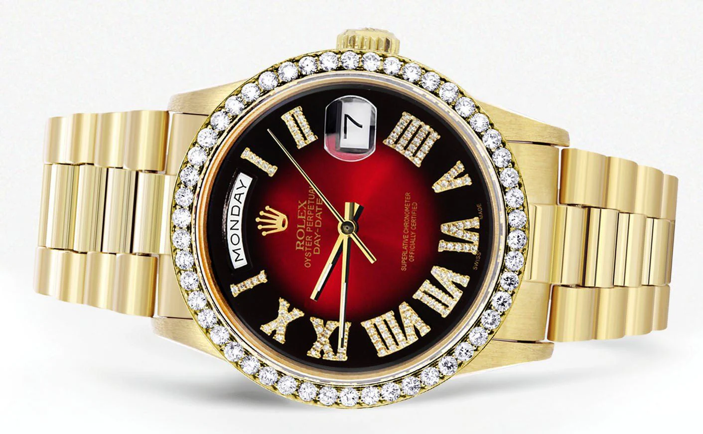 Rolex Day-Date | Presidential | Model 18238 | 18K Yellow Gold | Diamond Bezel | Red Diamond Roman Numeral - Image 2