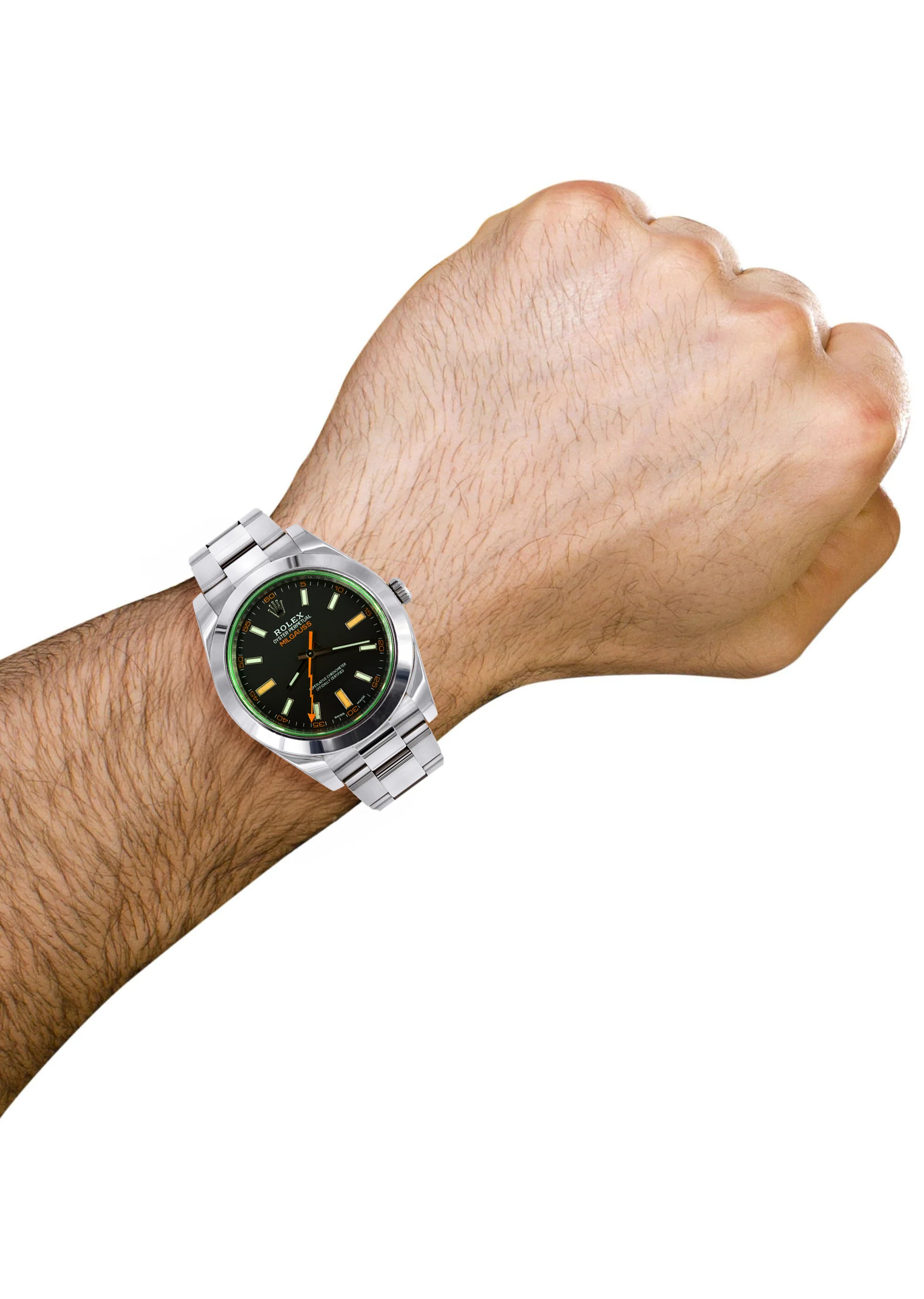 ROLEX MILGAUSS 40 MM | OYSTER STEEL WATCH | BLACK DIAL| GREEN CRYSTAL | 11640GV - Image 4