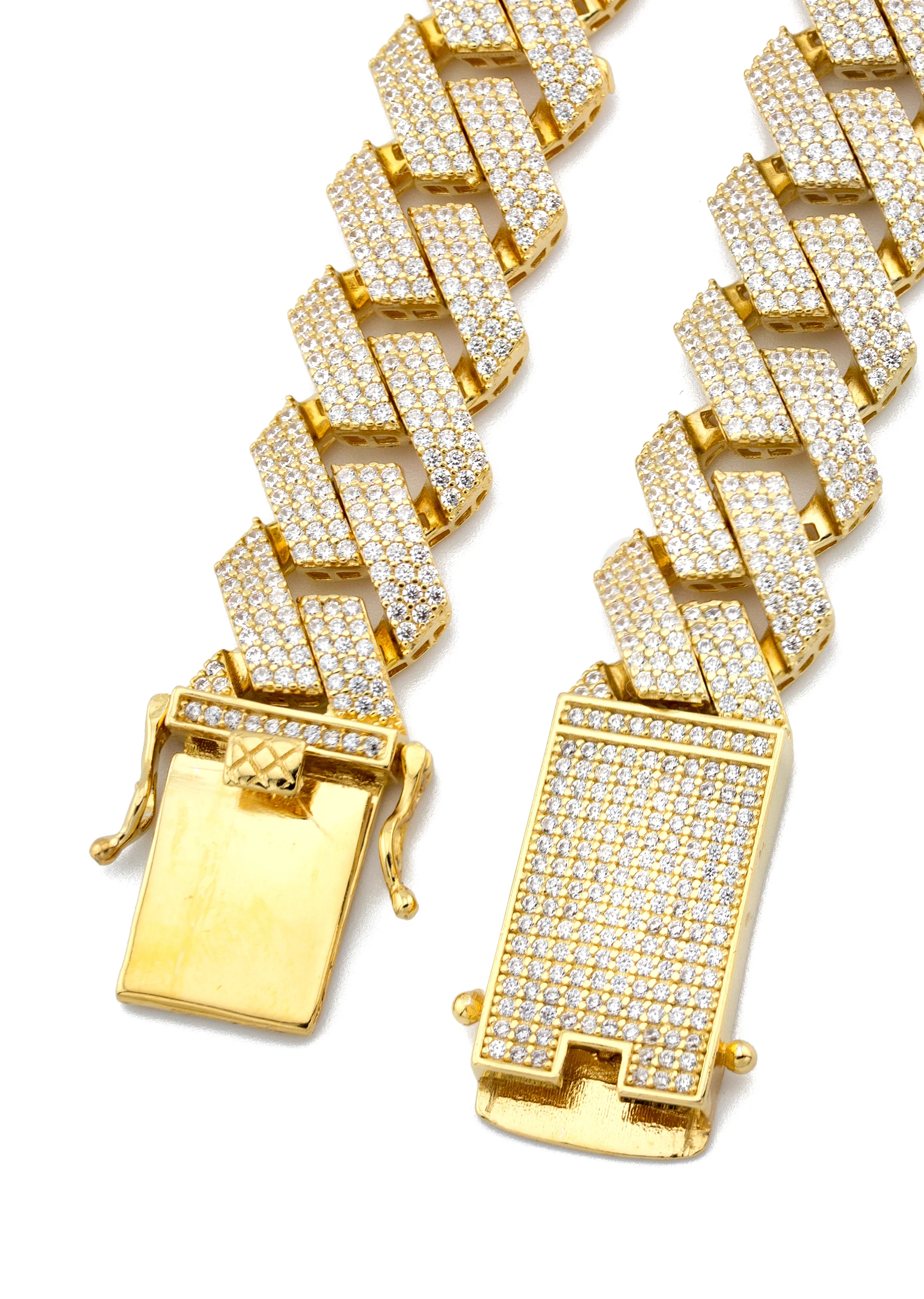 Silver Chain -  Hollow Gold Iced Out Prong Cuban Link - Image 3