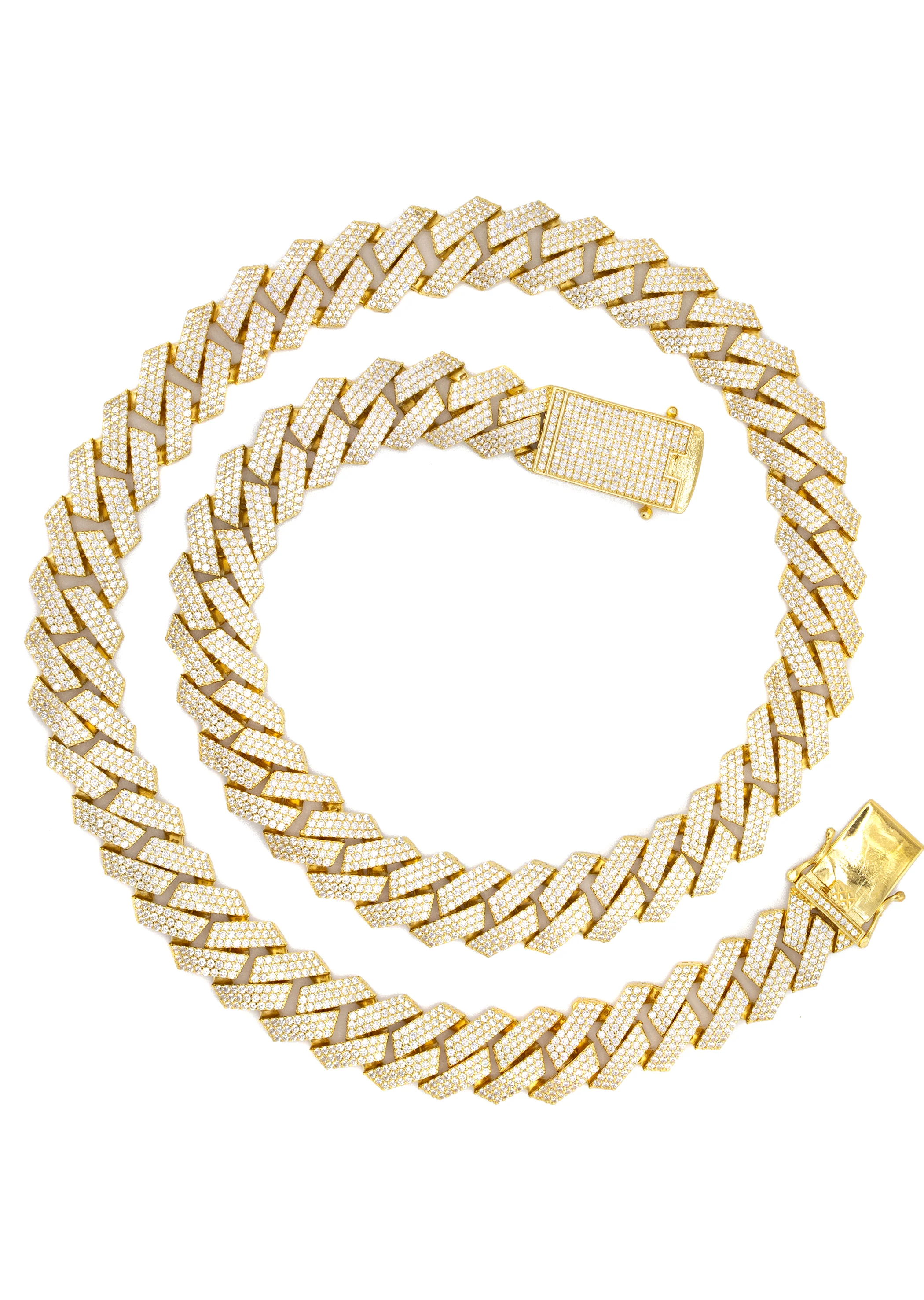 Silver Chain -  Hollow Gold Iced Out Prong Cuban Link - Image 4