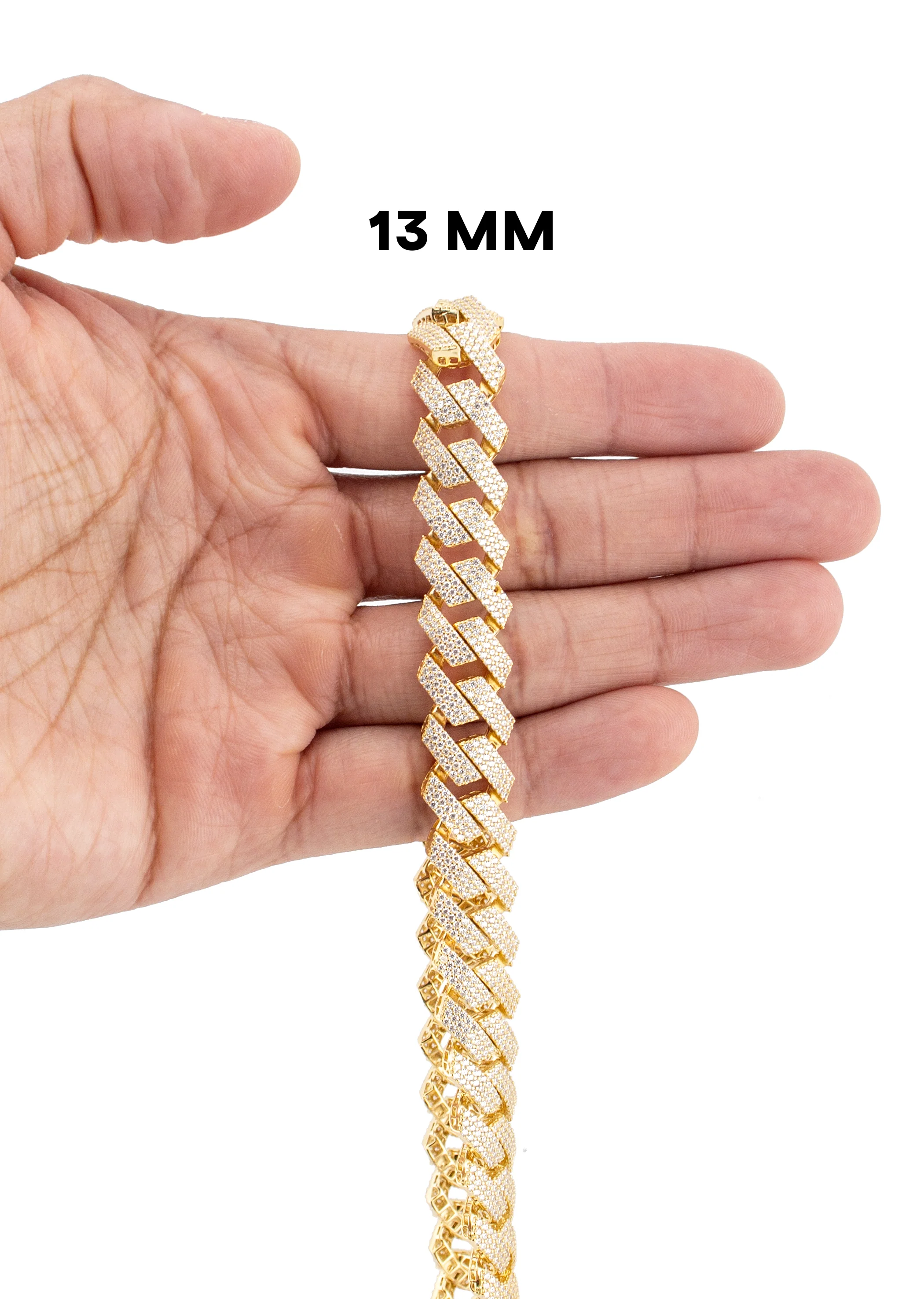 Silver Chain -  Hollow Gold Iced Out Prong Cuban Link - Image 5