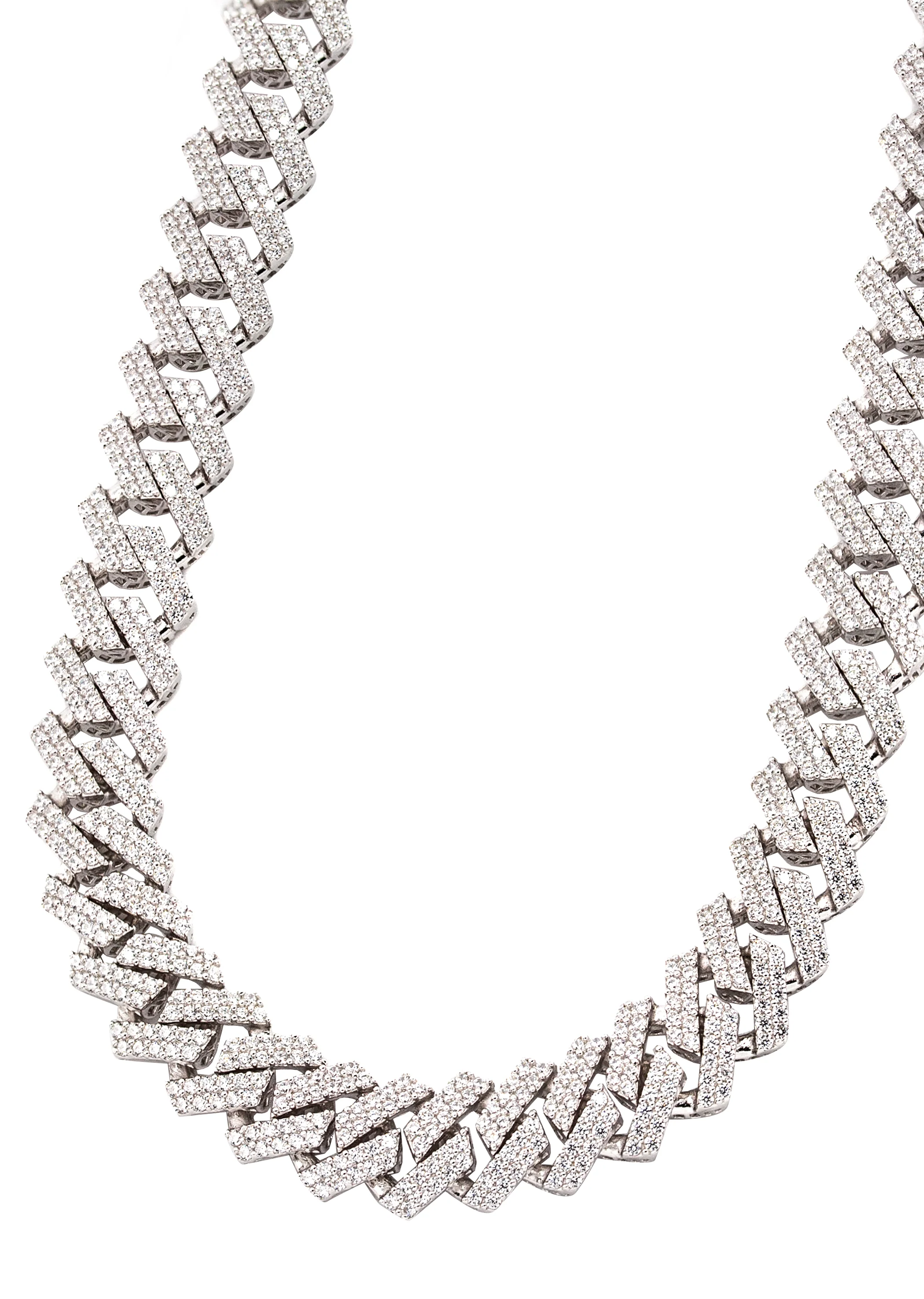 Silver Chain - Hollow White Gold Double Row Iced Out Miami Cuban Chain